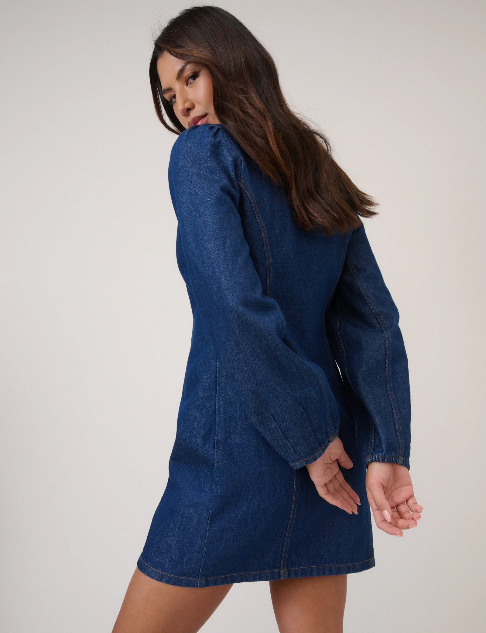 Blue Denim Balloon Sleeve Gemini Shift Mini Dress - Image 4
