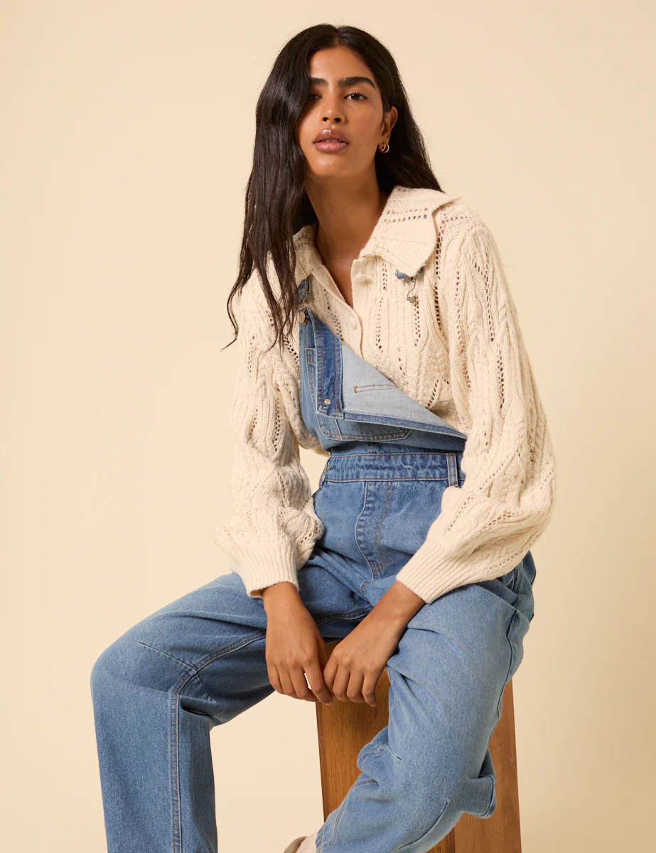 Blue Denim Barrel Leg Dungarees - Image 5