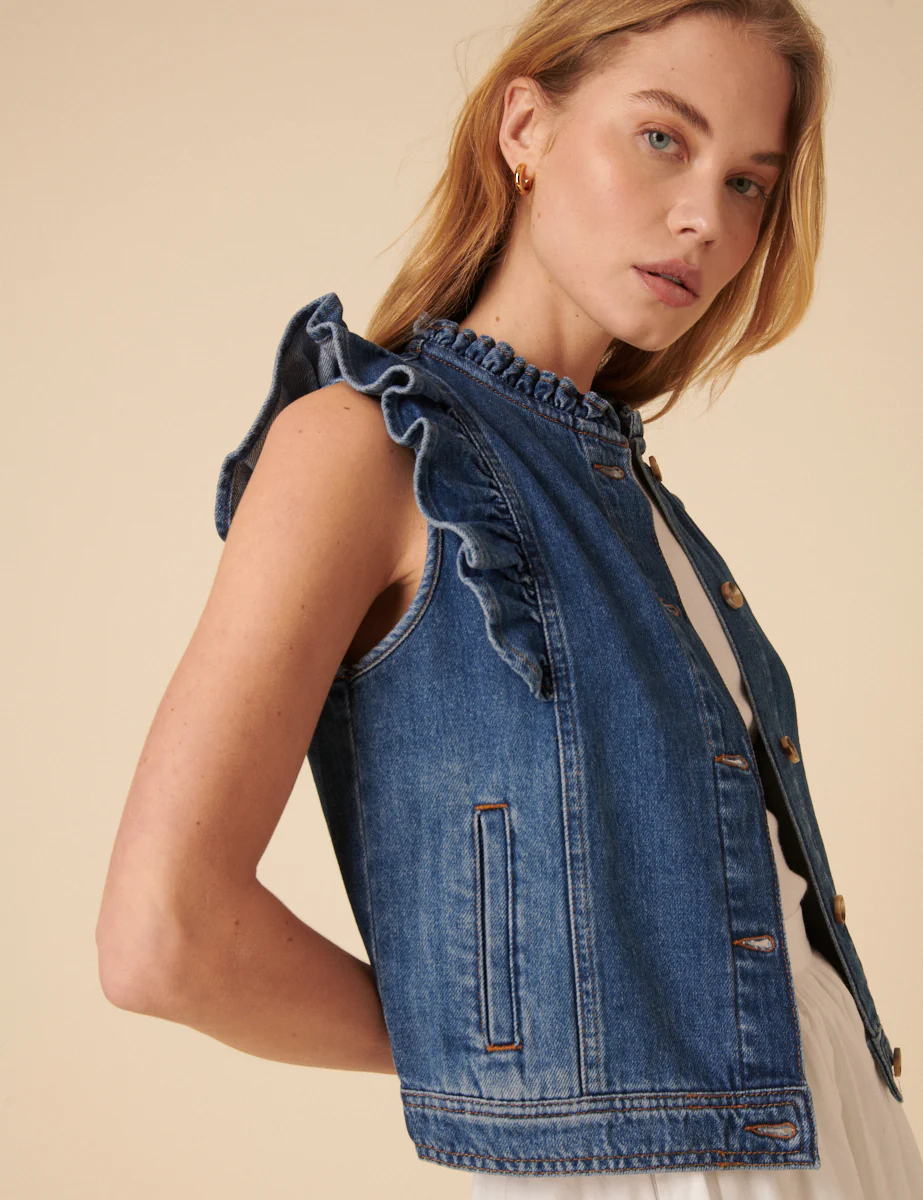 Blue Denim Frill Waistcoat - Image 4