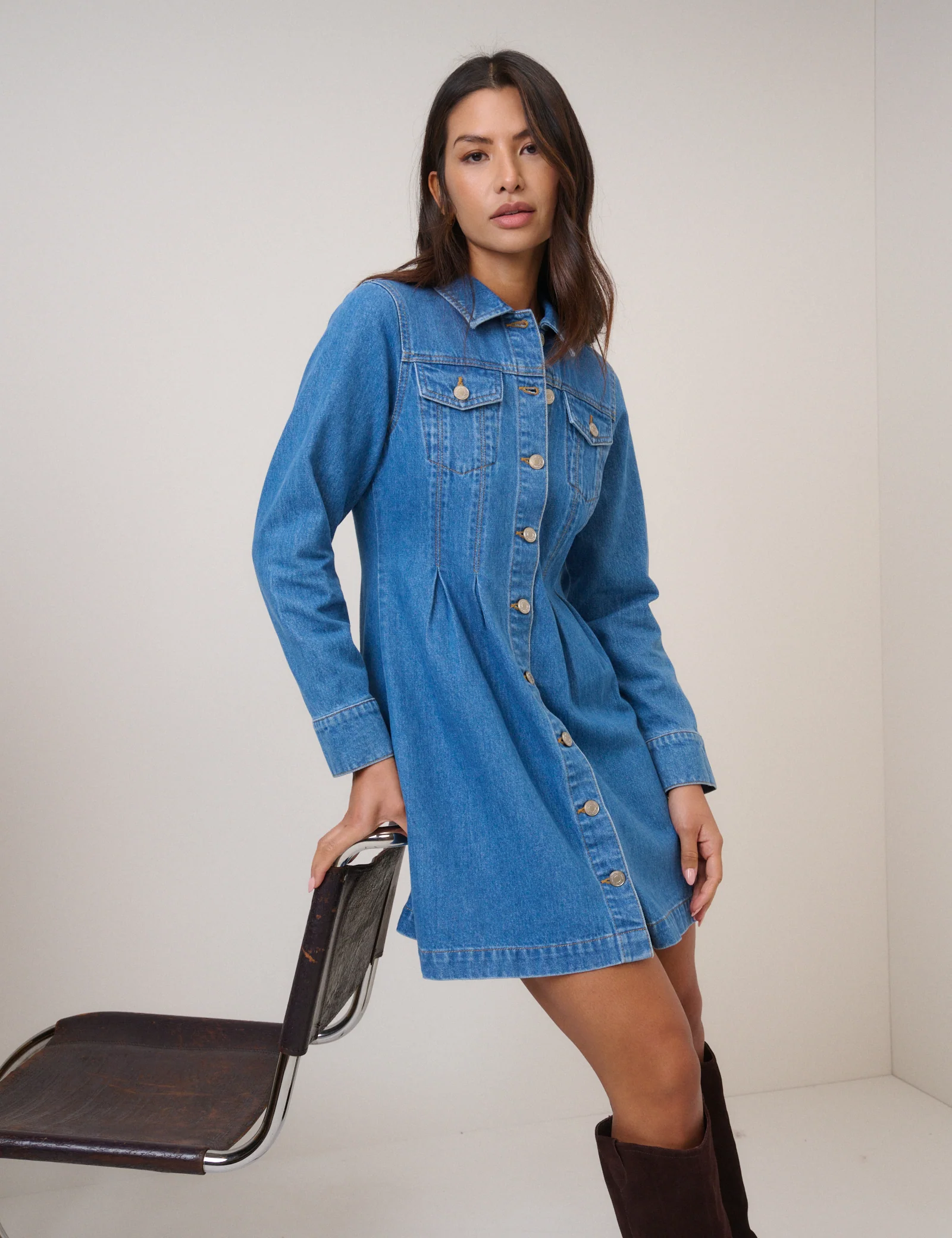 Blue Denim Long Sleeve Ferrea Mini Dress - Image 3