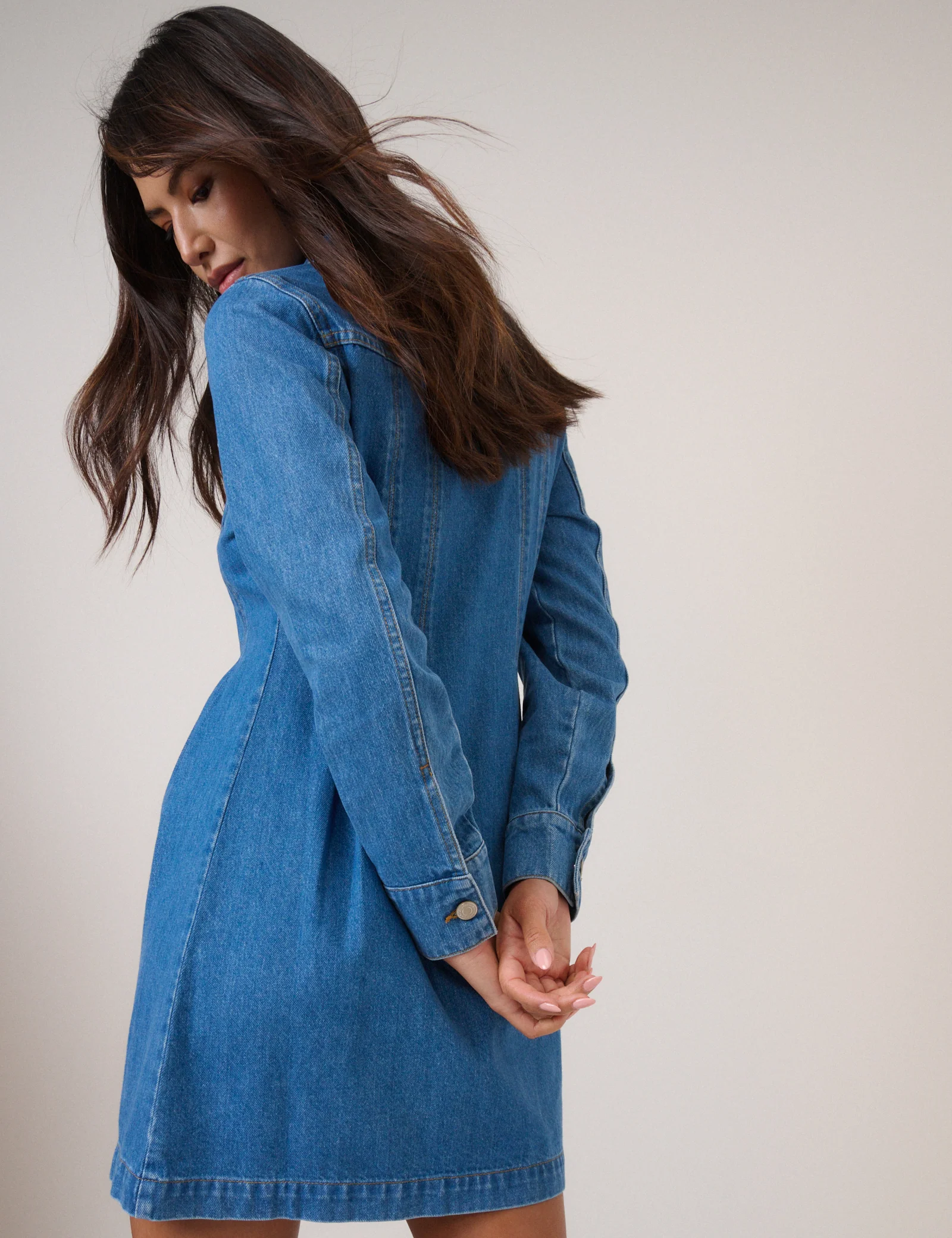 Blue Denim Long Sleeve Ferrea Mini Dress - Image 4