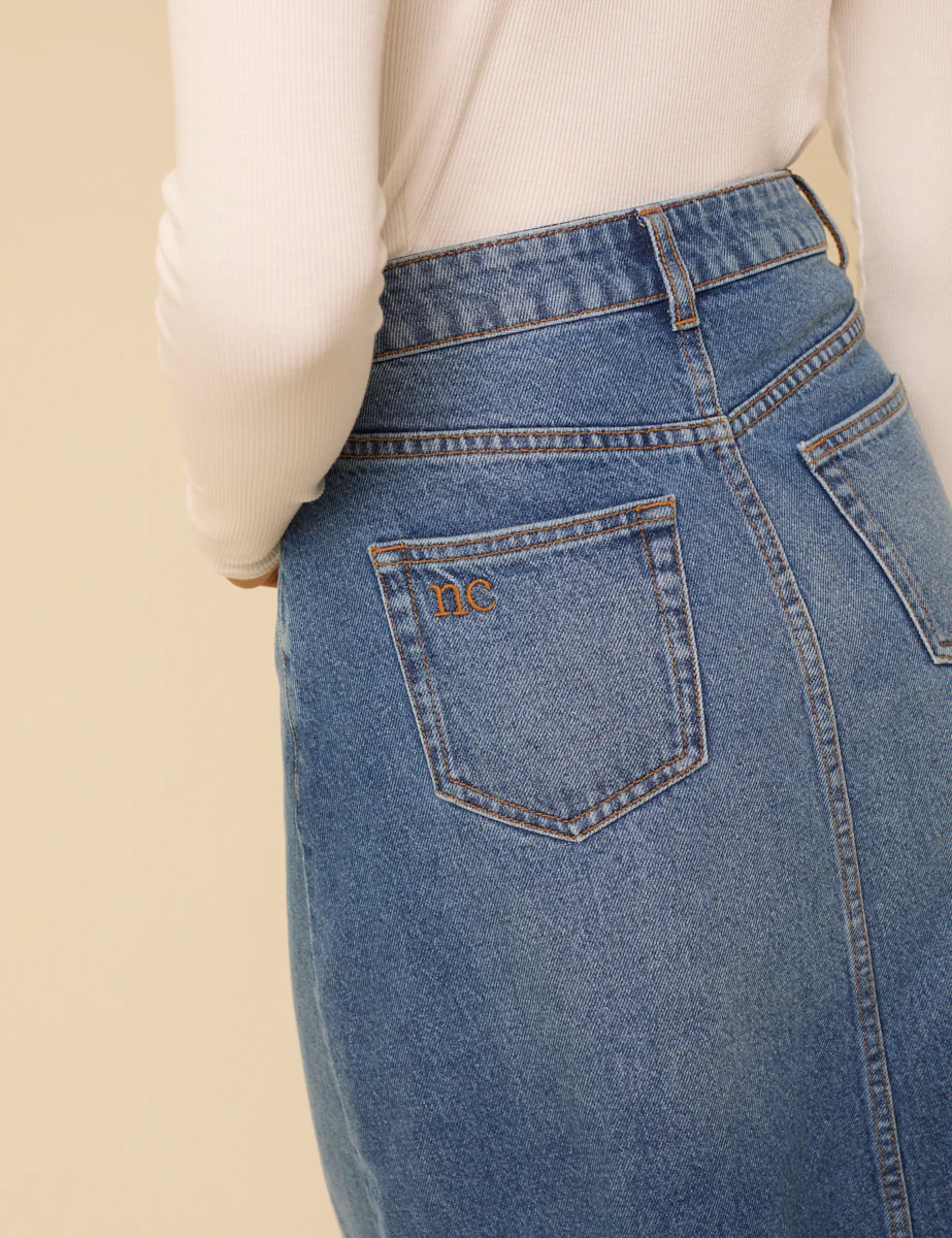 Blue Denim A-Line Midi Skirt - Image 6