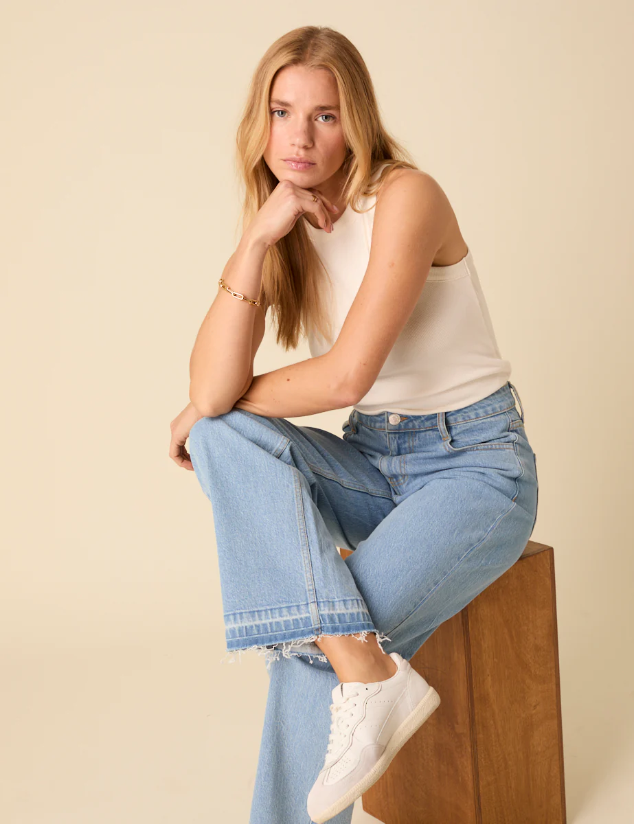 Blue High Rise Boyfriend Straight Leg Jeans - Image 3