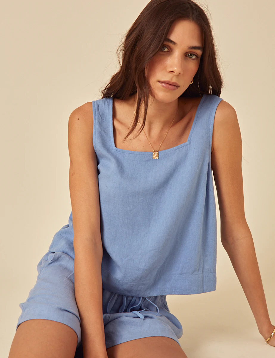 Blue Linen-Blend Drawstring Jet Shorts - Image 3