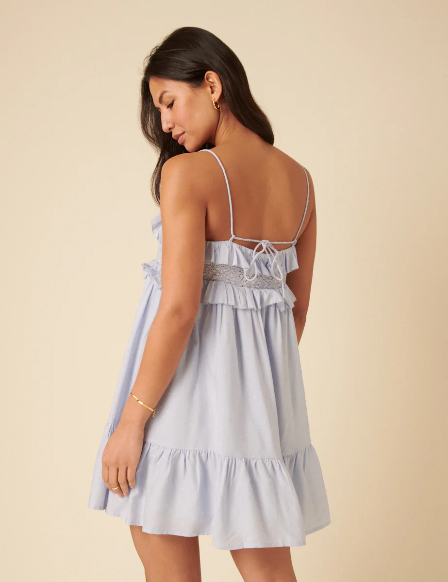 Blue Embroidered Florian Mini Dress - Image 4