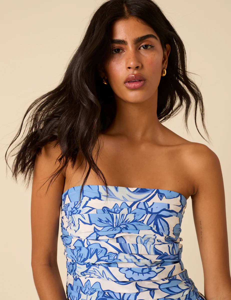 Blue Floral Bandeau Felicity Midi Dress - Image 3
