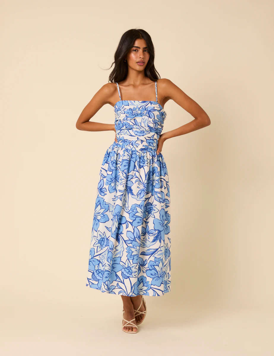 Blue Floral Bandeau Felicity Midi Dress - Image 4