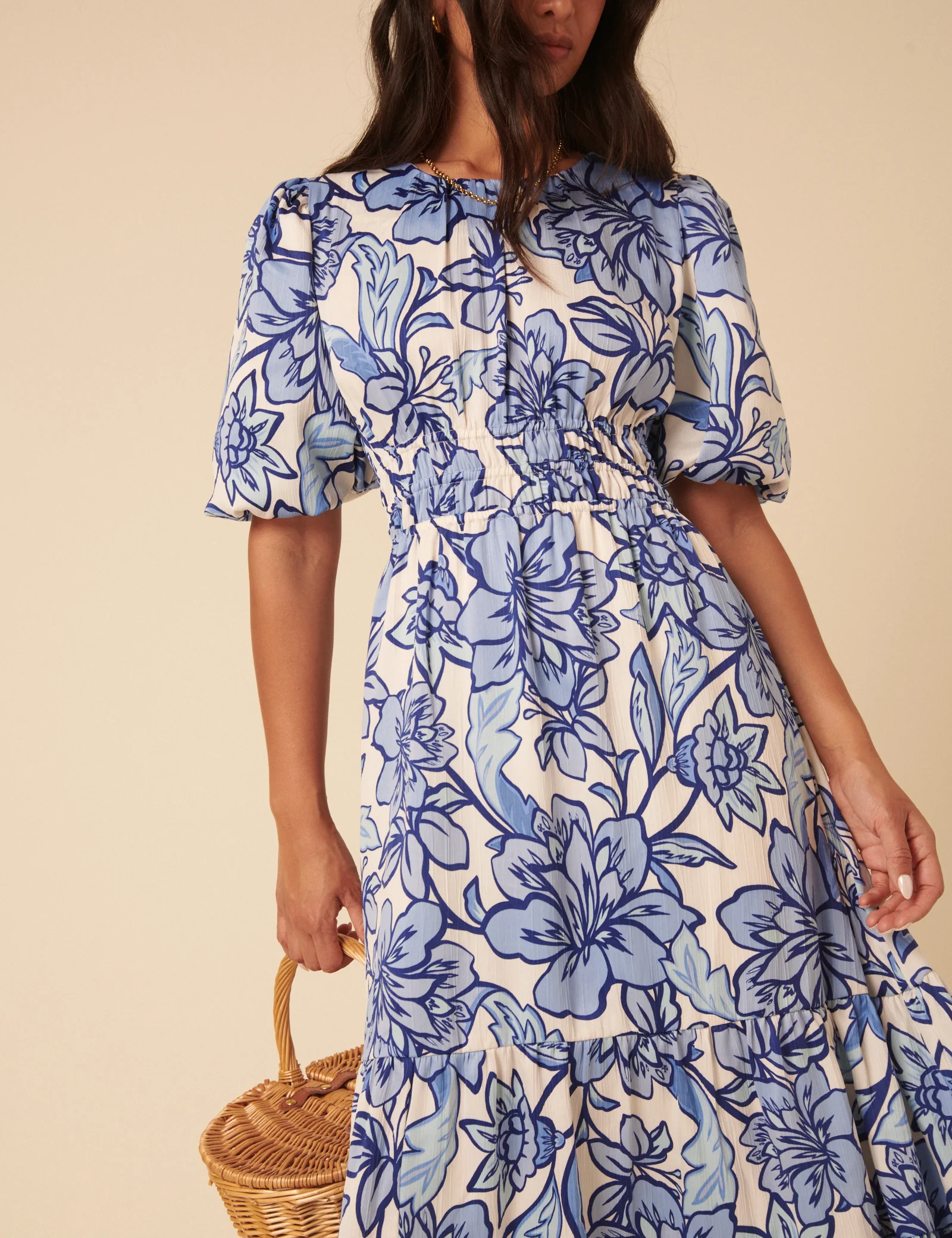 Blue Floral Puff Sleeve Zelda Midi Dress - Image 5
