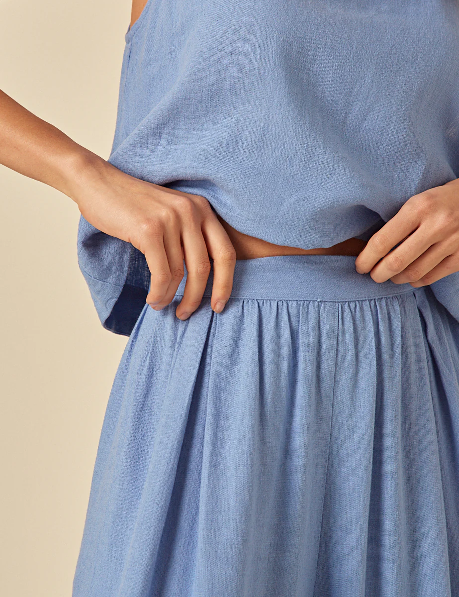Blue Linen-Blend Wide Leg Jerrow Trousers - Image 3