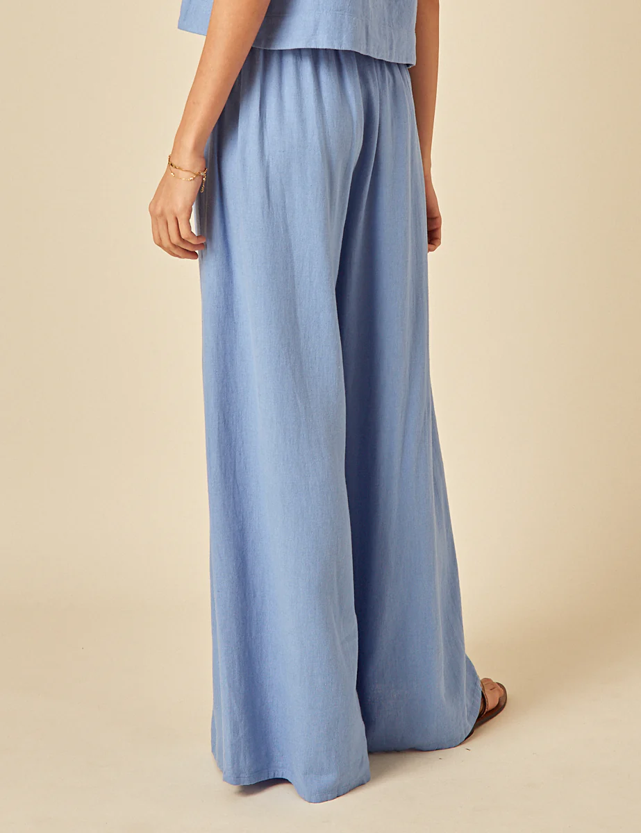 Blue Linen-Blend Wide Leg Jerrow Trousers - Image 5