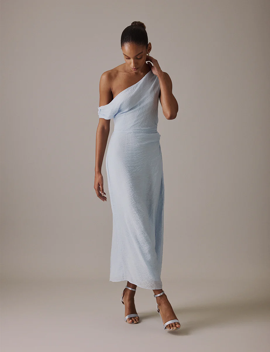 Soft Blue One Shoulder Midi Skylar Dress - Image 3