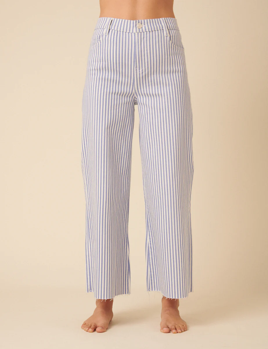 Blue Pinstripe High Rise Palazzo Jeans - Image 4