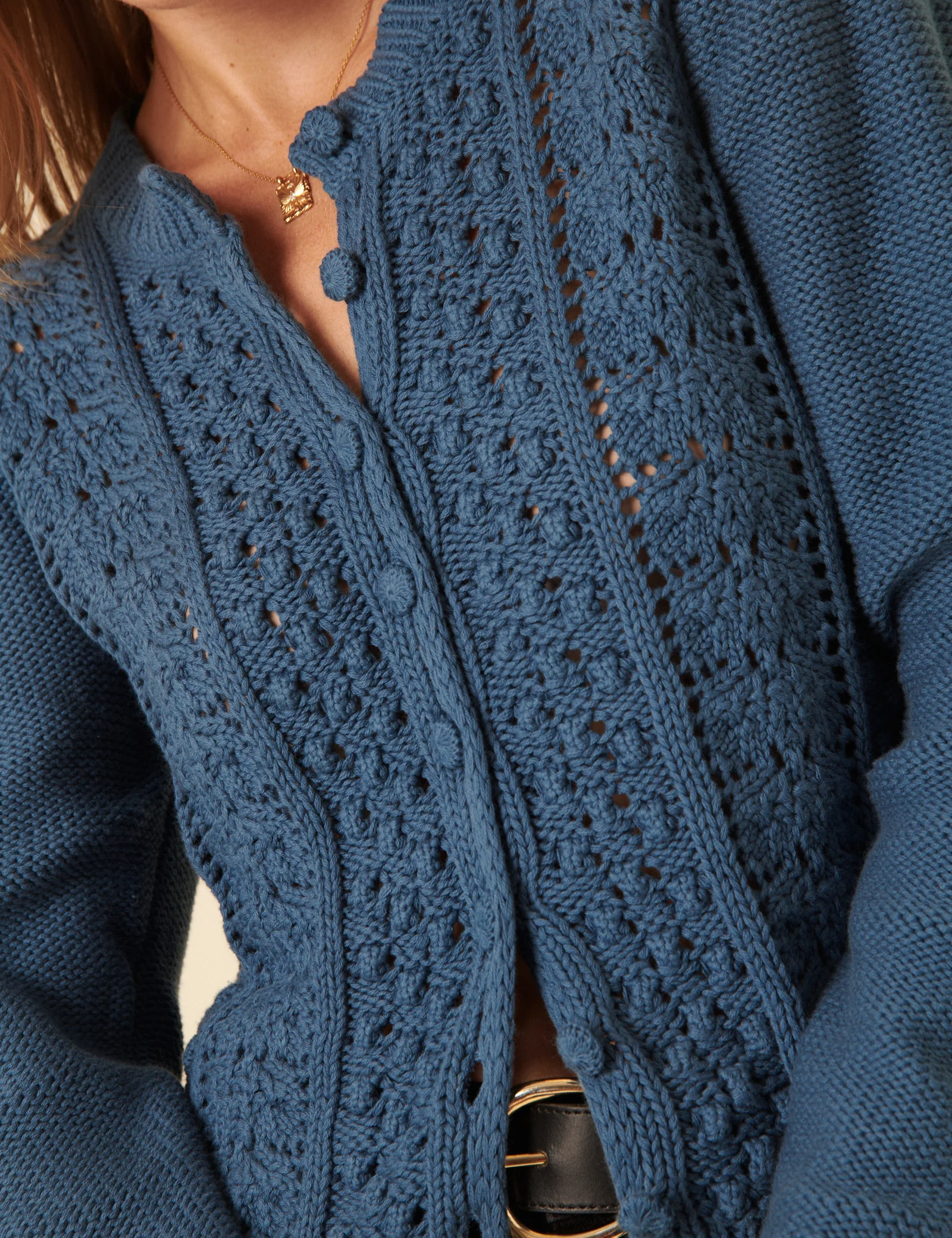 Blue Pointelle Knitted Cardigan - Image 2