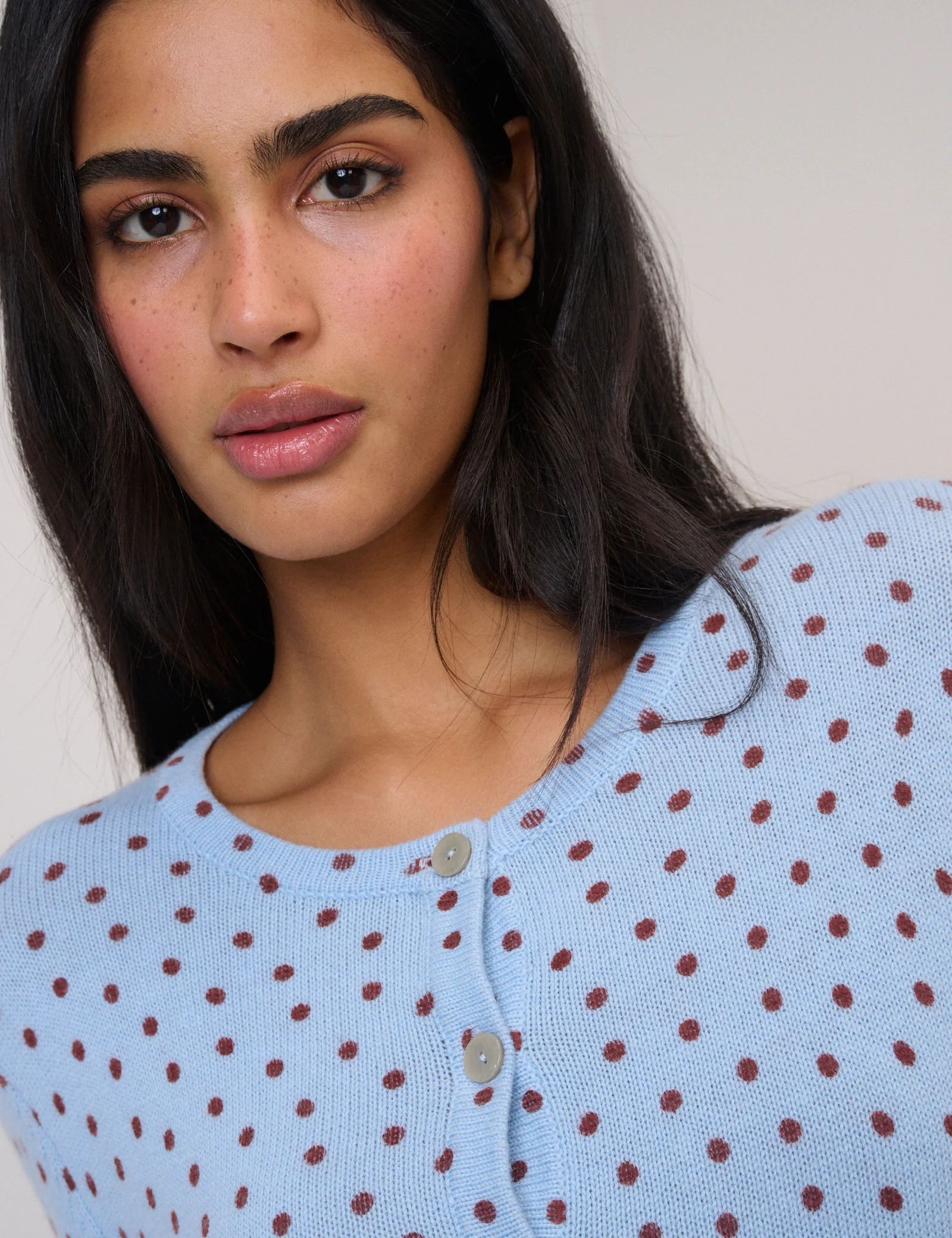 Blue Polka Dot Crew Neck Cardigan - Image 3