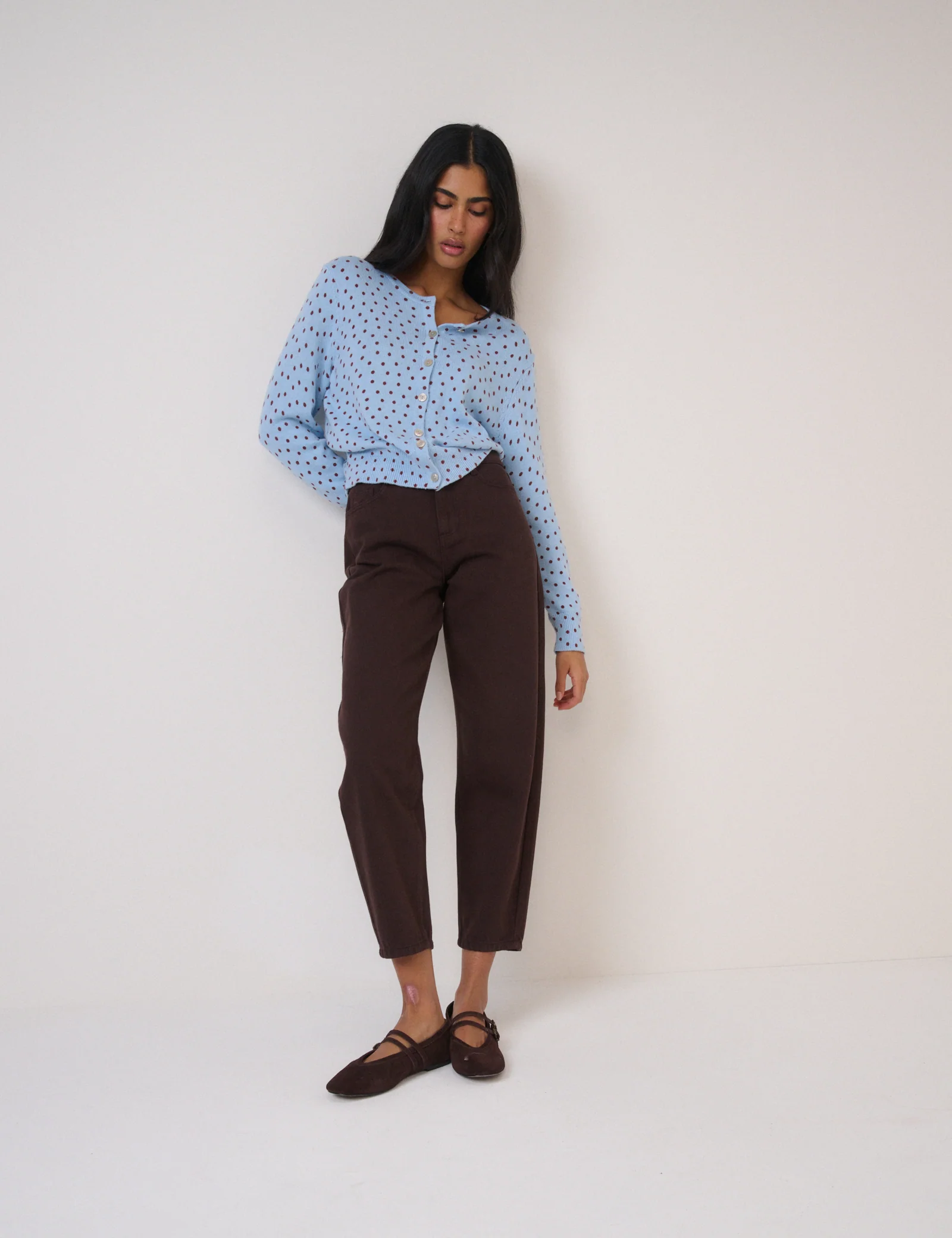 Blue Polka Dot Crew Neck Cardigan - Image 6