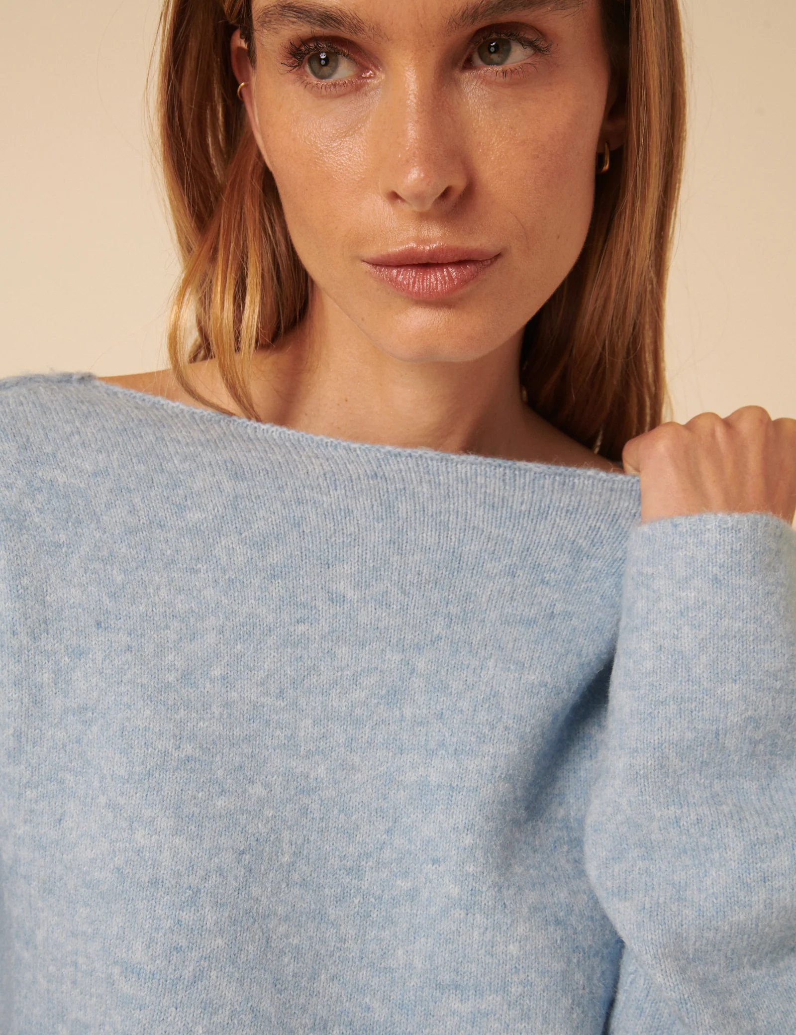 Blue Slash Neck Knitted Jumper - Image 3