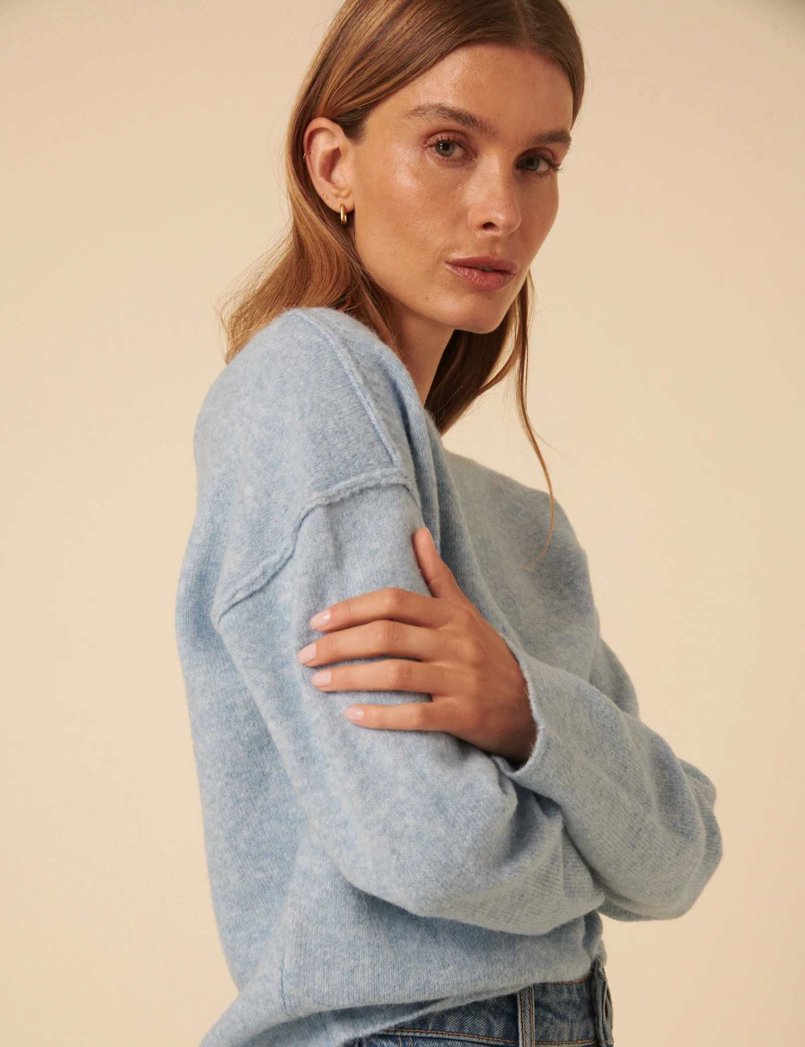 Blue Slash Neck Knitted Jumper - Image 4