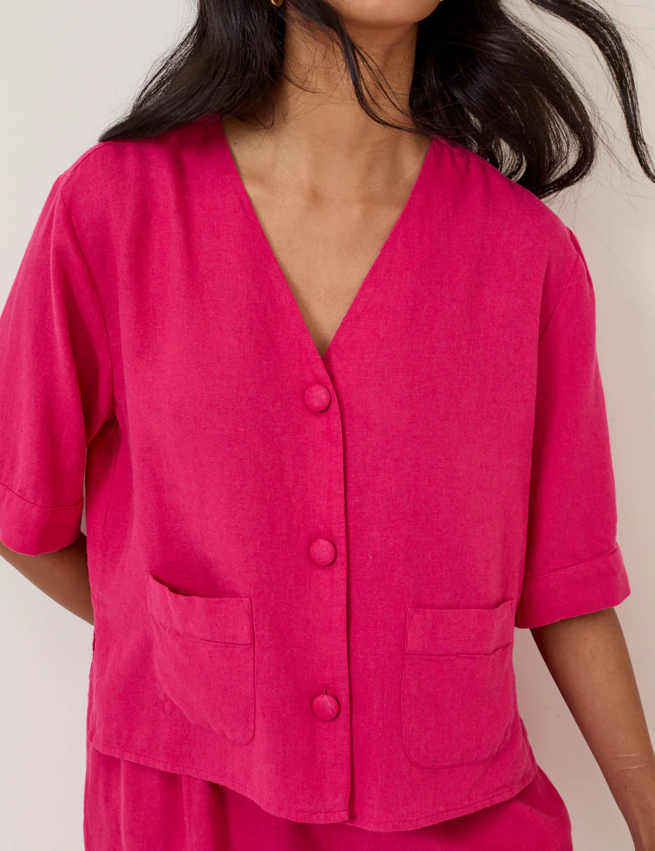 Pink Linen-Blend Short Sleeve Shirt - Image 2