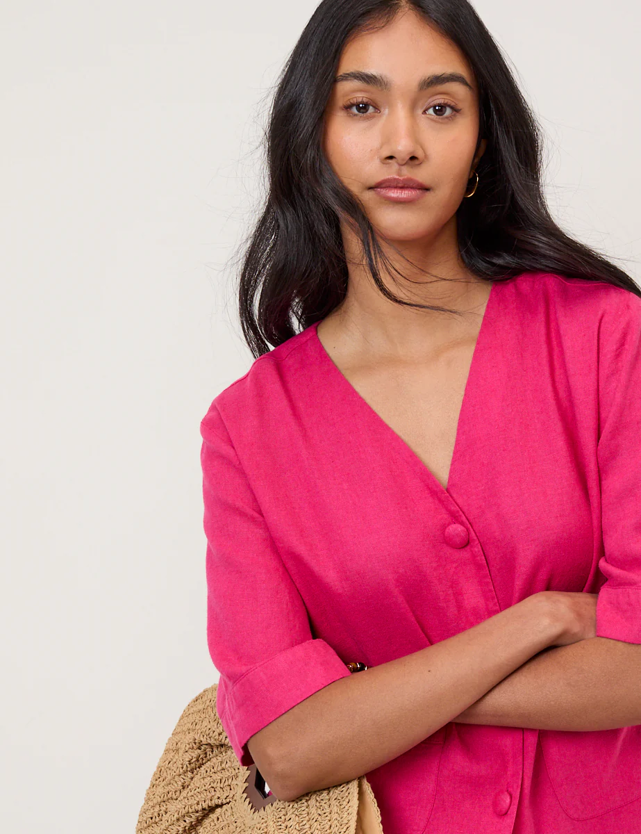 Pink Linen-Blend Short Sleeve Shirt - Image 3