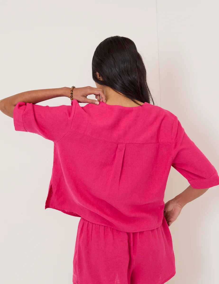 Pink Linen-Blend Short Sleeve Shirt - Image 5