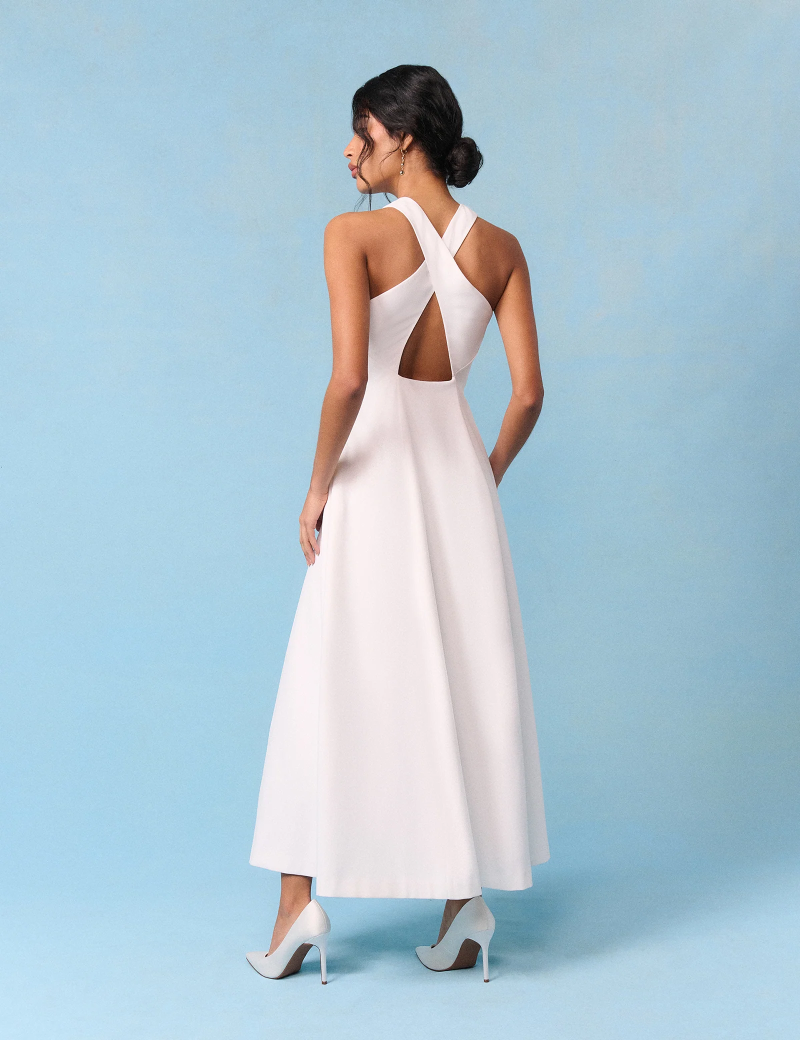 Bridal Ivory Crepe Cross Back Antonia Midi Dress - Image 5