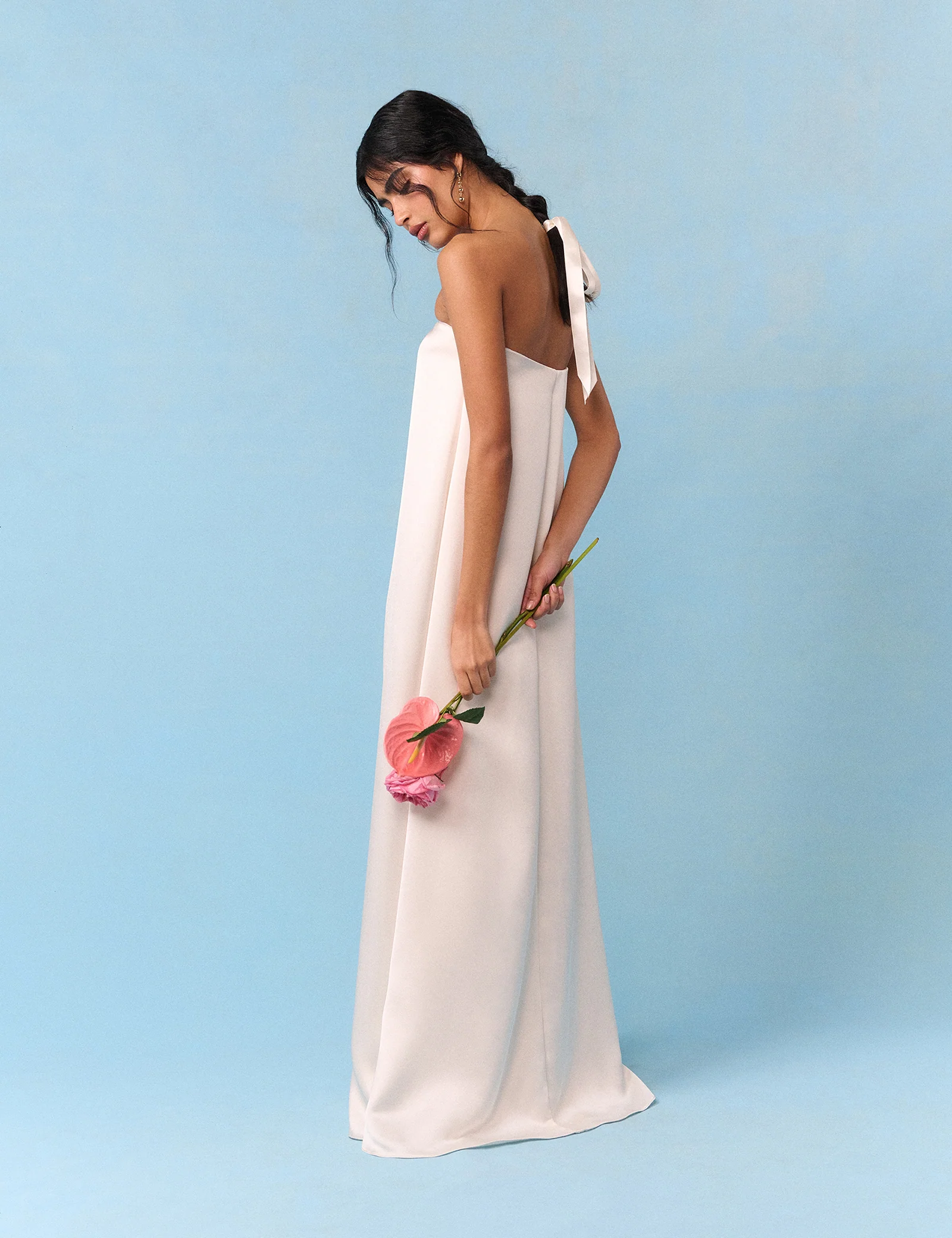 Bridal Ivory Satin Bandeau Eira Maxi Dress