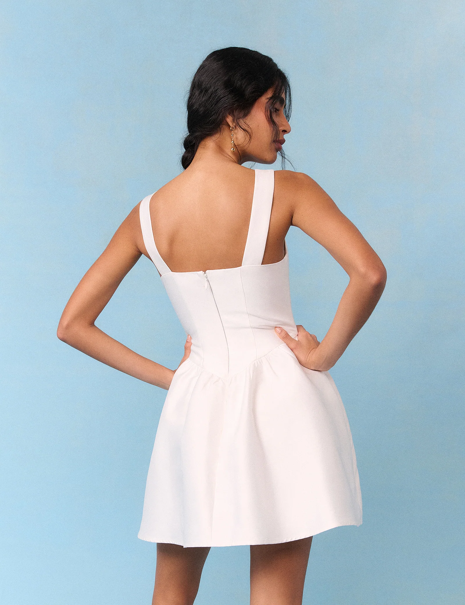 Bridal Ivory Satin Structured Gracie Mini Dress - Image 5