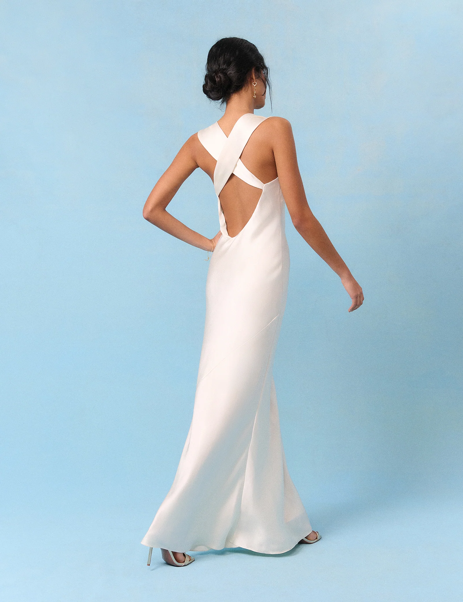 Bridal Pearl Satin Draped Slip Lavender Maxi Dress - Image 5