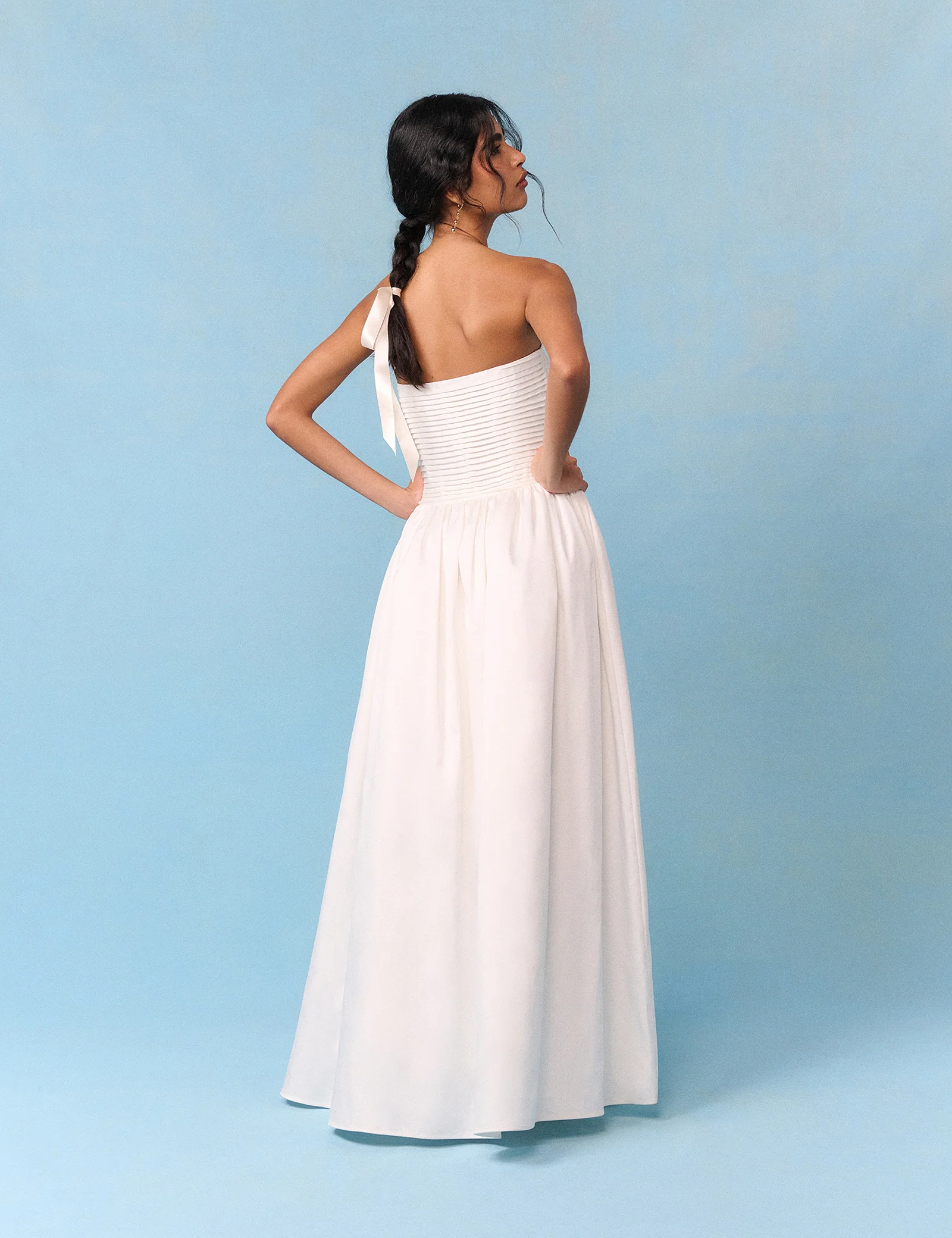 Bridal Ivory Satin Column Strapless Opal Maxi Dress - Image 5