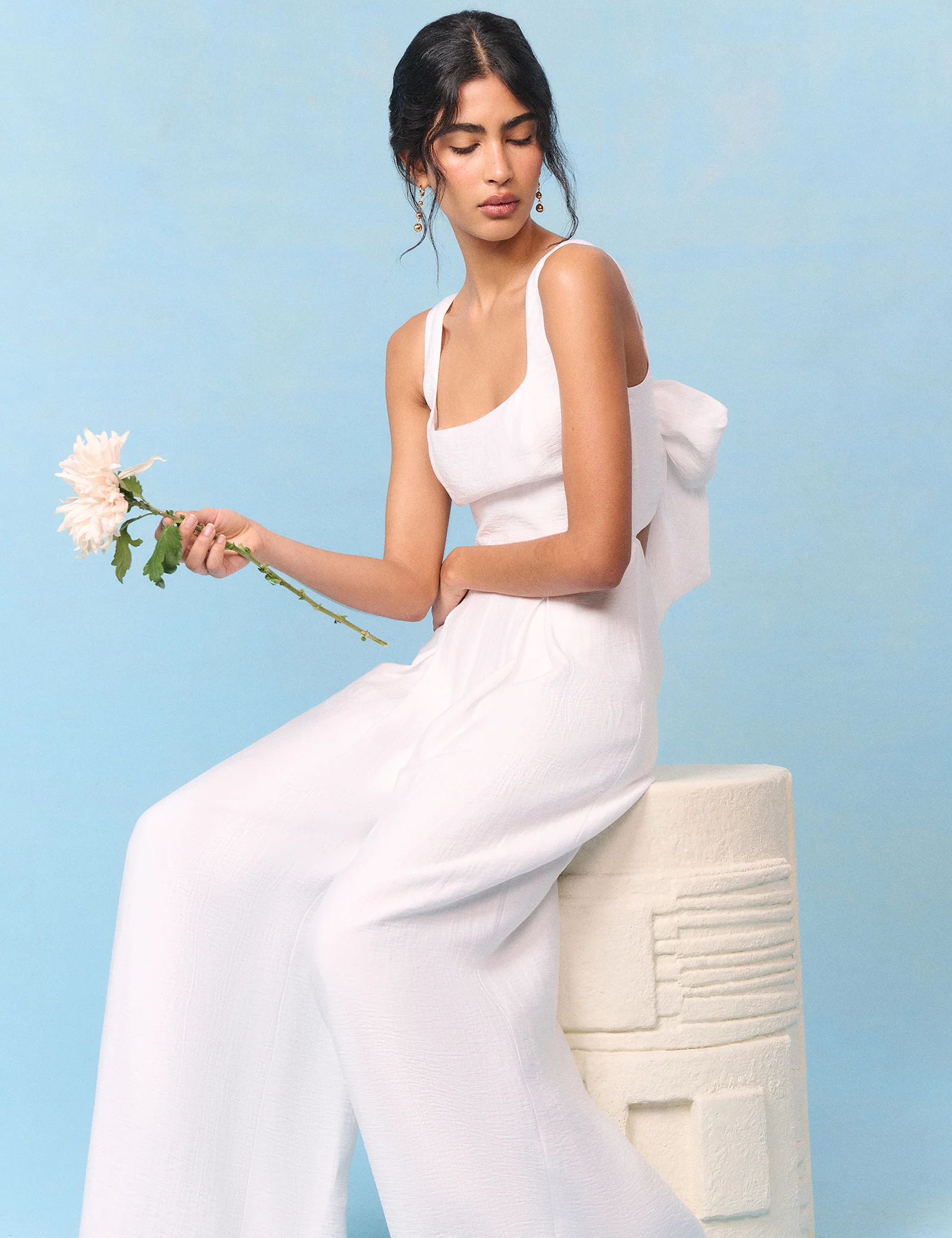 Bridal Ivory Satin Bow-Back Taylor Jumpsuit - Image 4