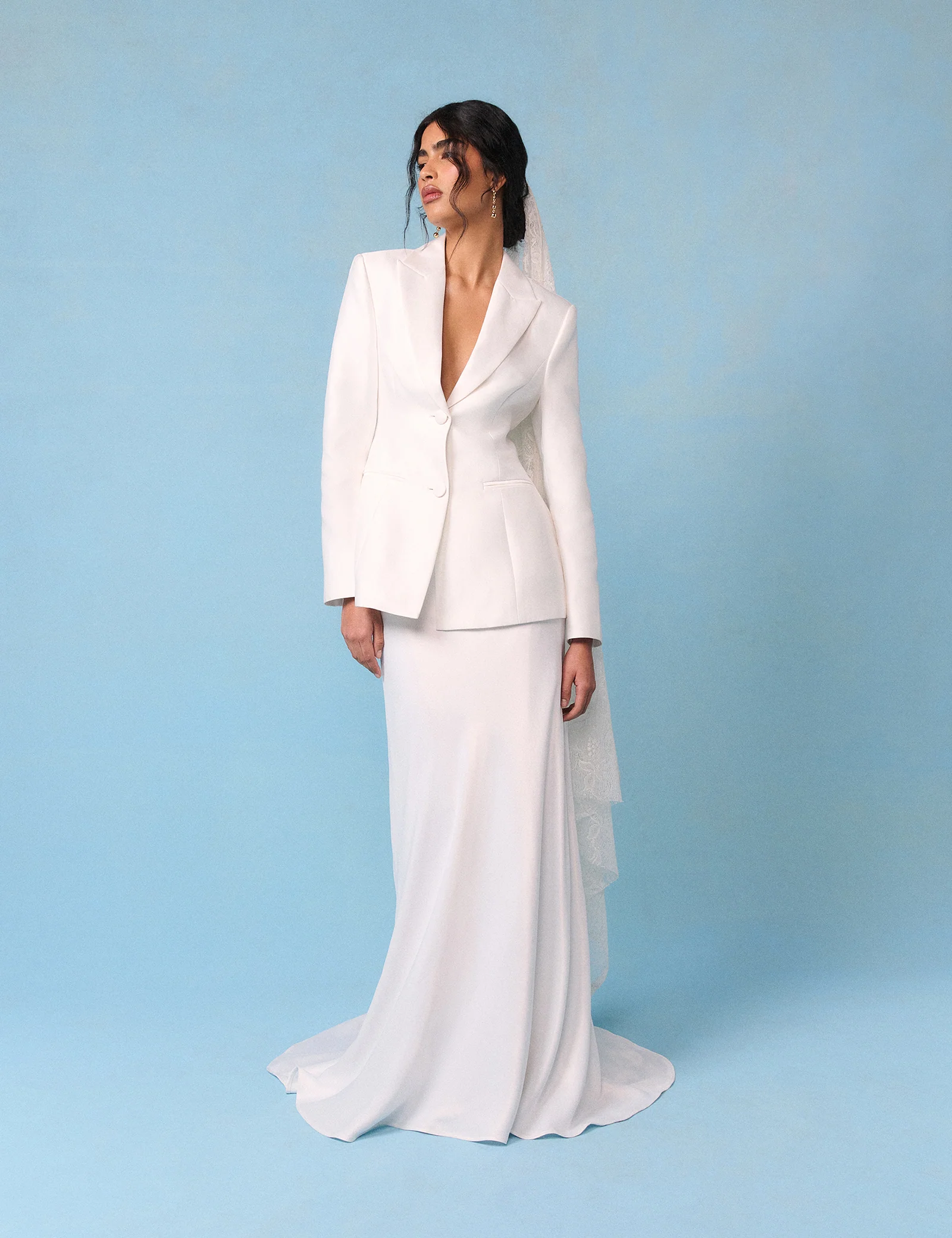 Bridal Ivory Satin Tailored Valeria Blazer - Image 2