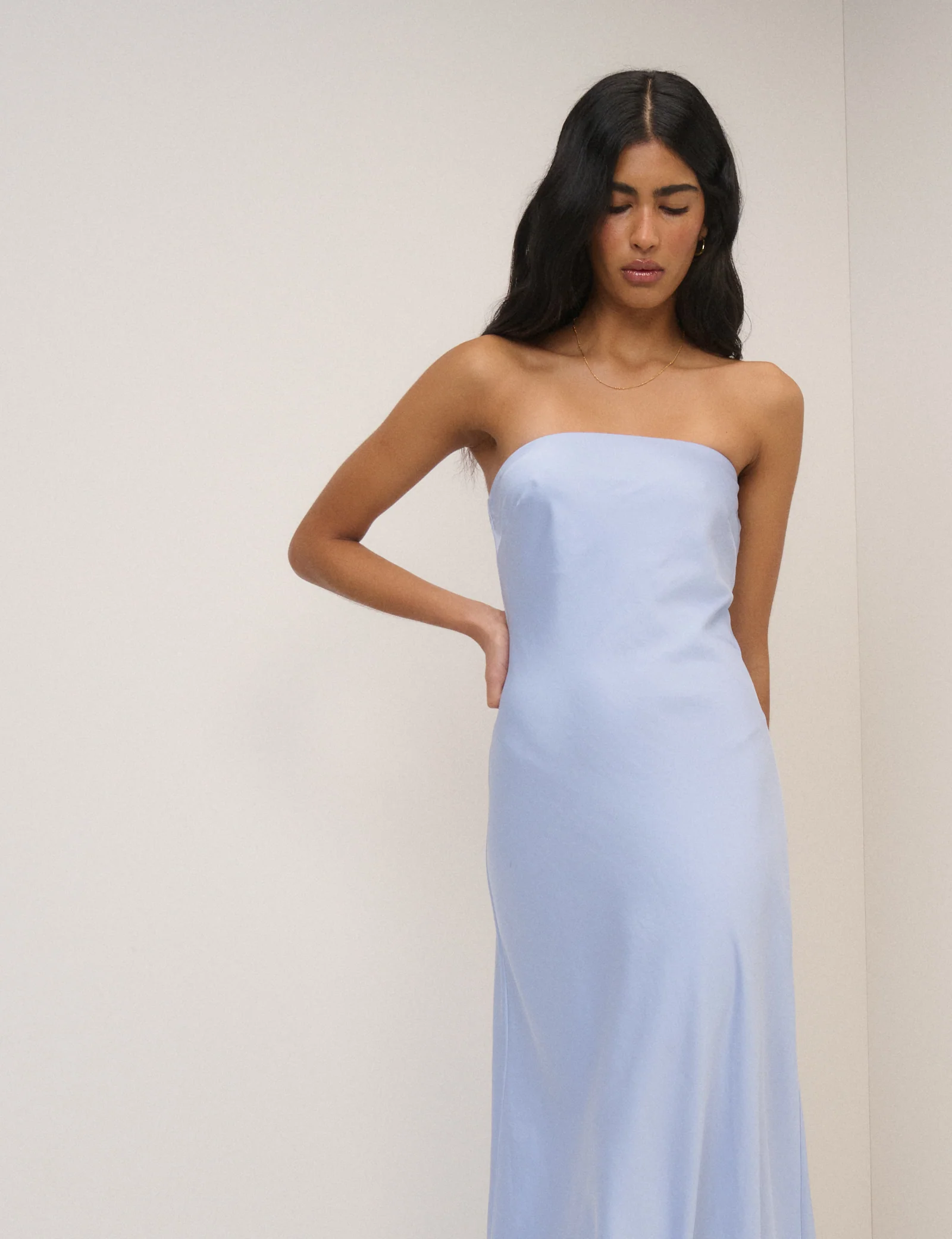 Soft Blue Satin Bandeau Arden Maxi Dress - Image 4