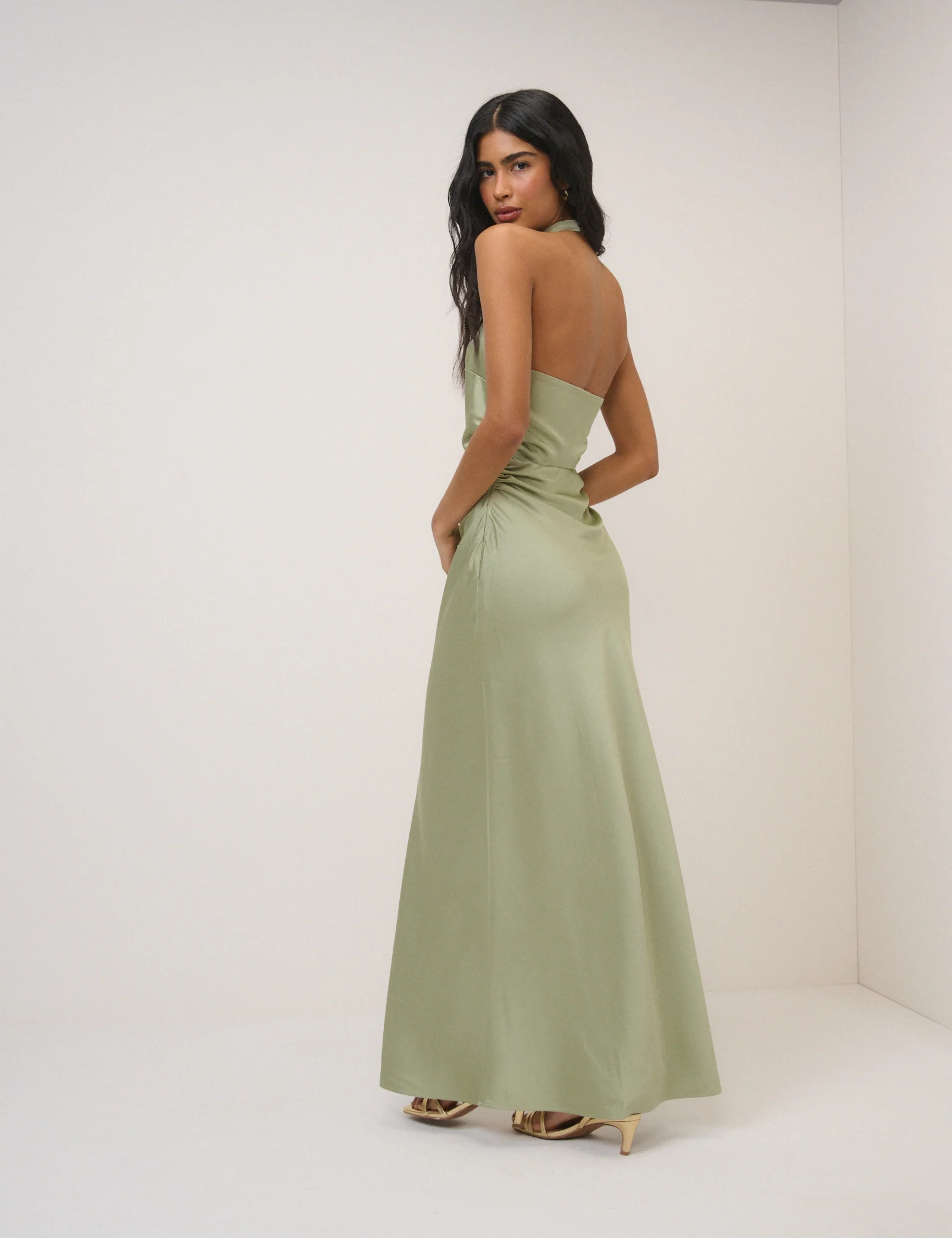 Sage Green Satin Column Devin Maxi Dress - Image 5