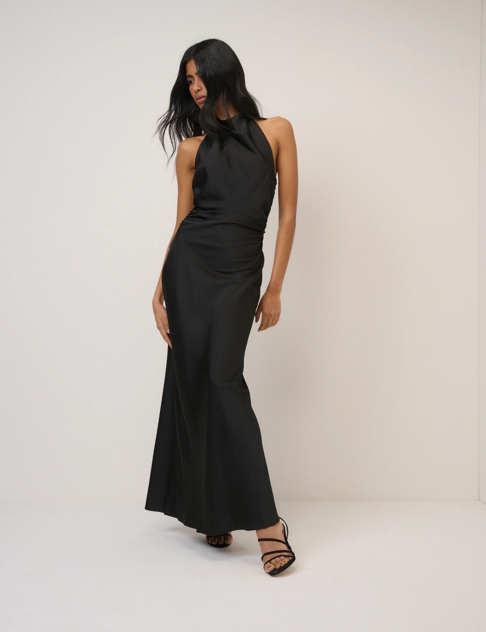 Black Satin Column Devin Maxi Dress - Image 3