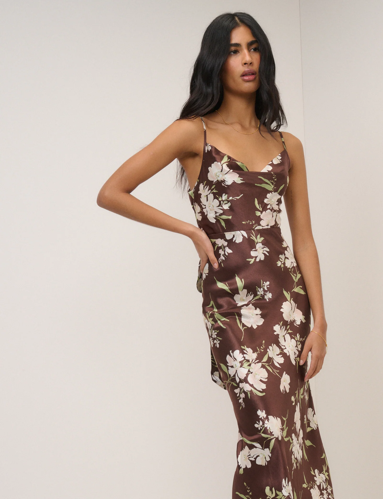 Chocolate Brown Floral Strappy Ellison Maxi Dress