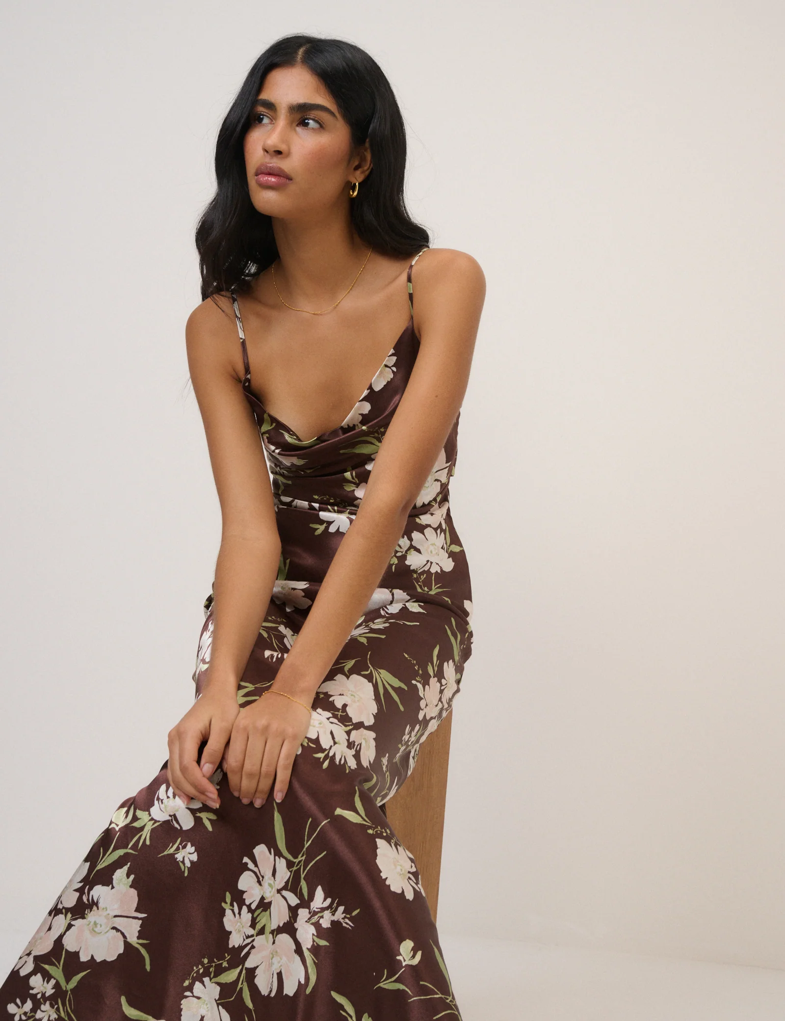 Chocolate Brown Floral Strappy Ellison Maxi Dress - Image 4