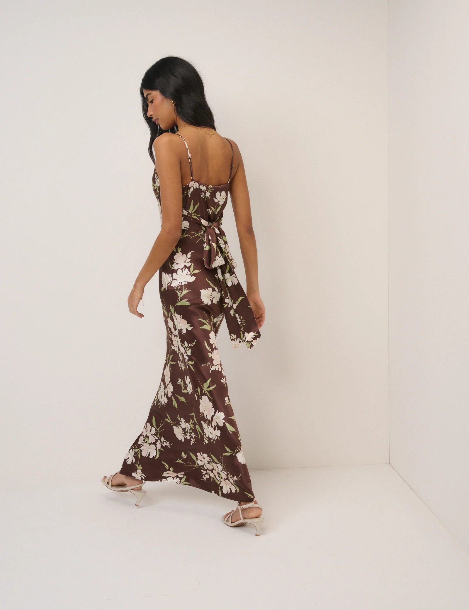 Chocolate Brown Floral Strappy Ellison Maxi Dress - Image 5