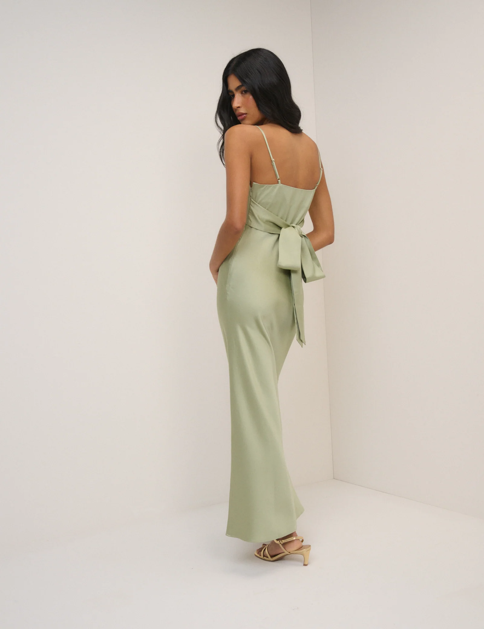 Sage Satin Strappy Ellison Maxi Dress - Image 5