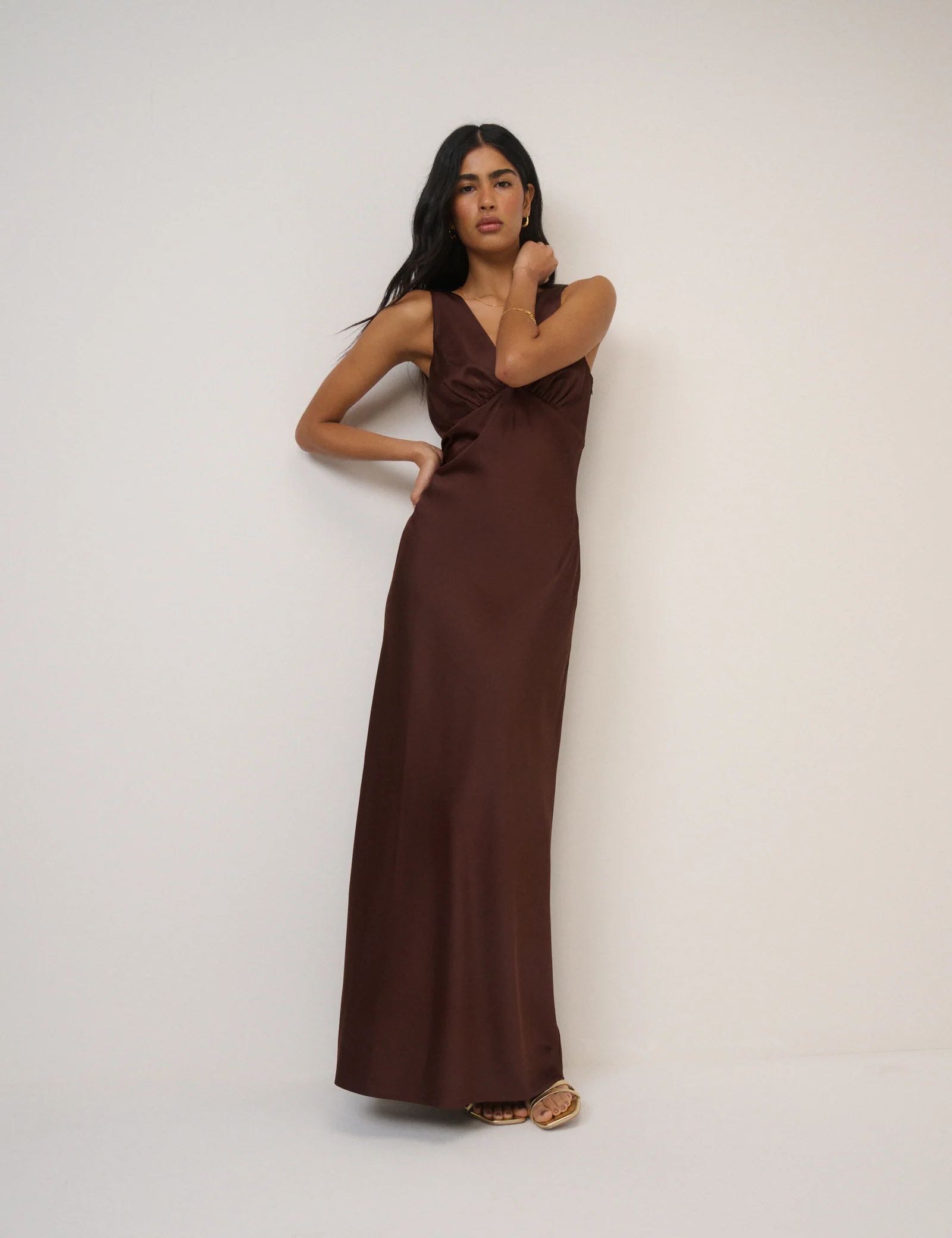 Chocolate Brown Satin Joey Maxi Dress - Image 3