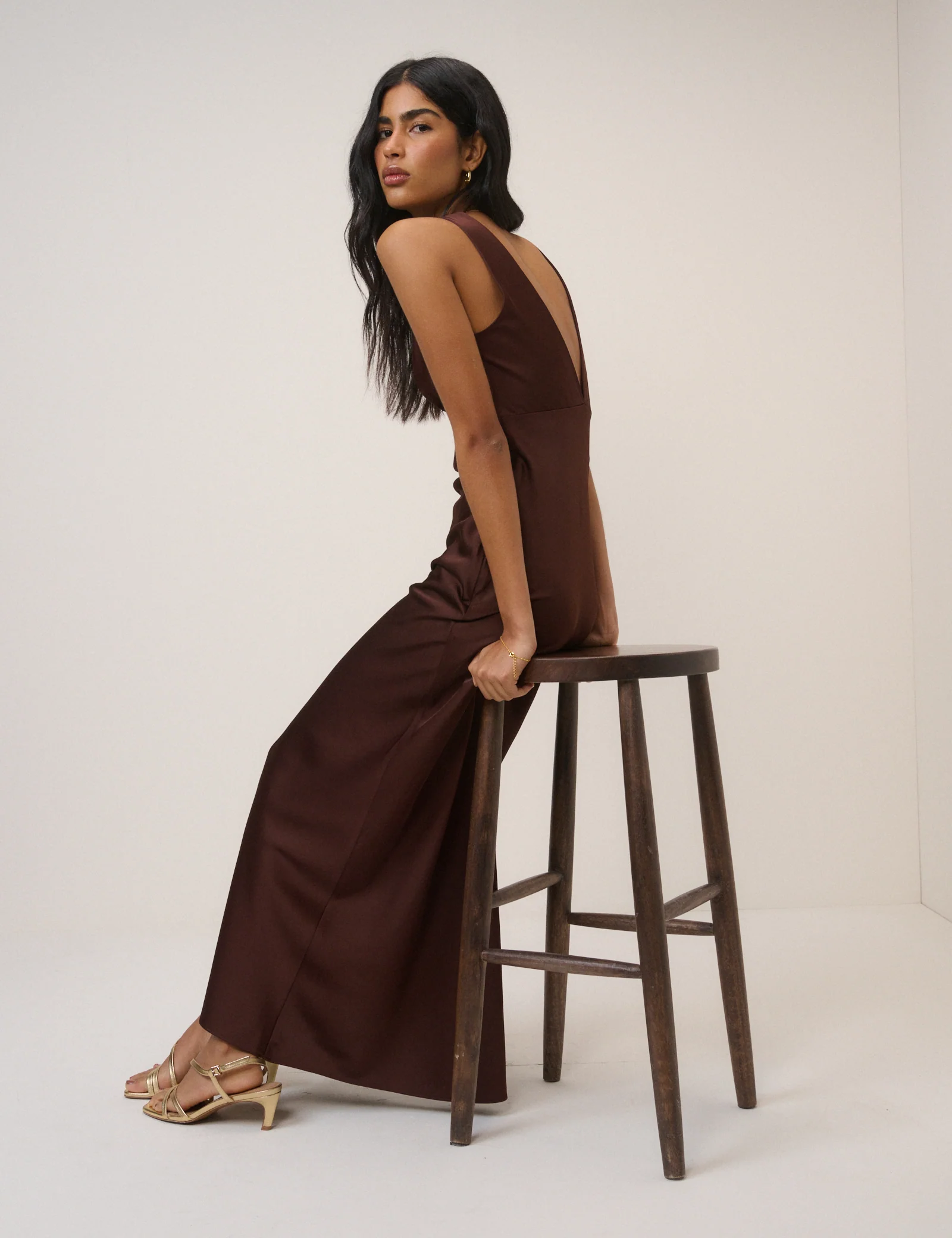 Chocolate Brown Satin Joey Maxi Dress - Image 5