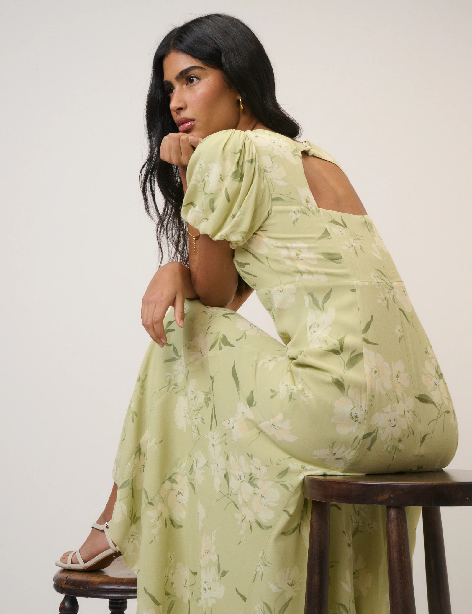 Sage Floral Chiffon Juno Maxi Dress - Image 2