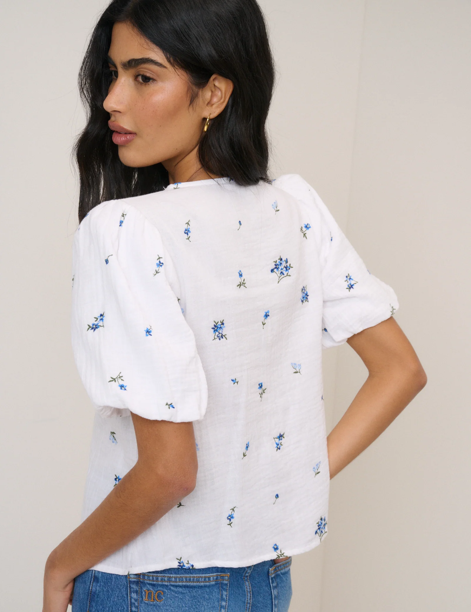 White Ditsy Floral Puff Sleeve Top - Image 5