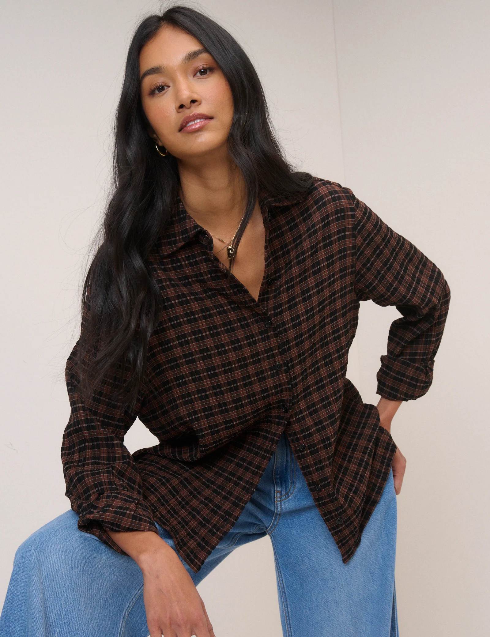 Brown And Black Check Shirt - Image 5