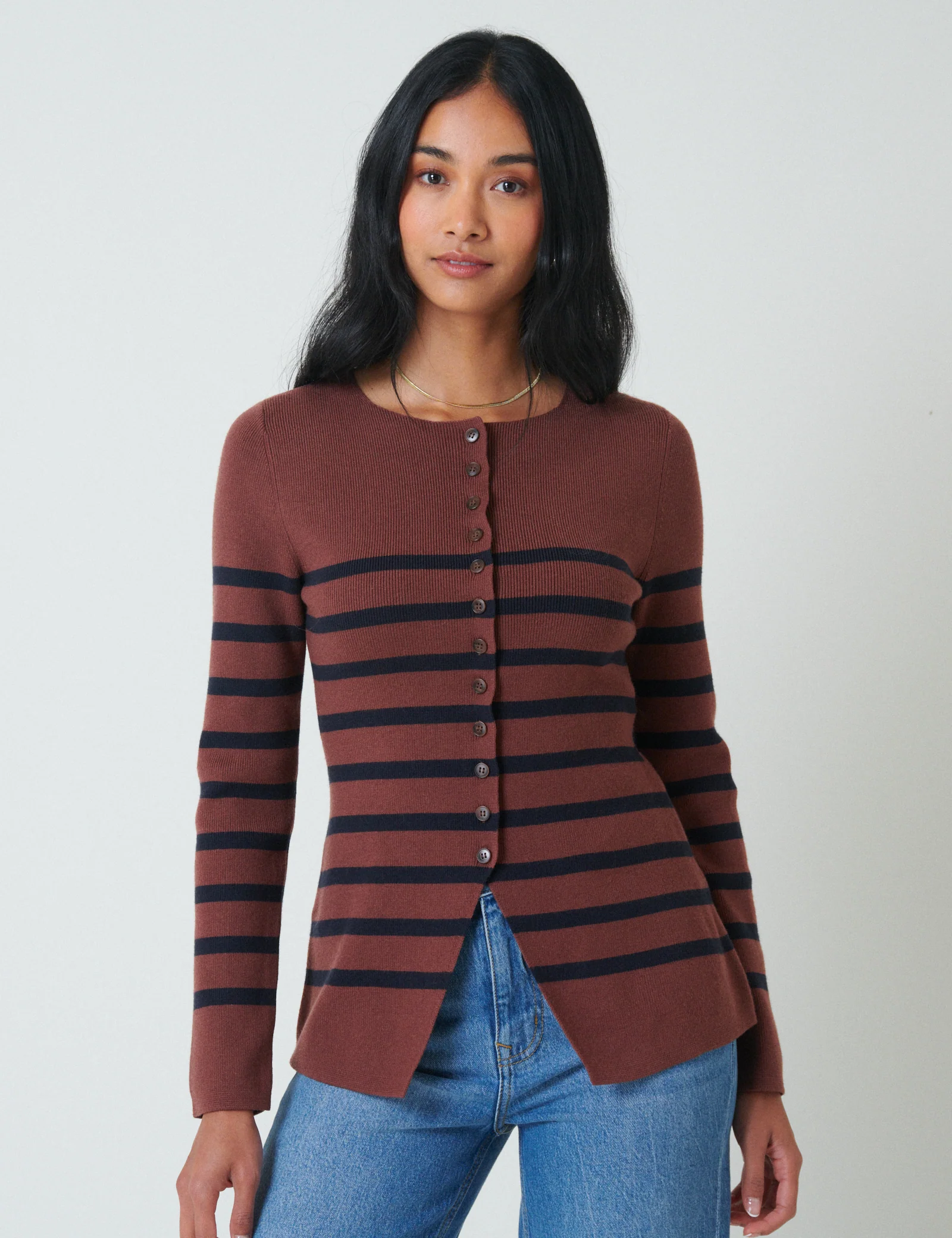 Brown And Black Striped Cardigan - Image 2