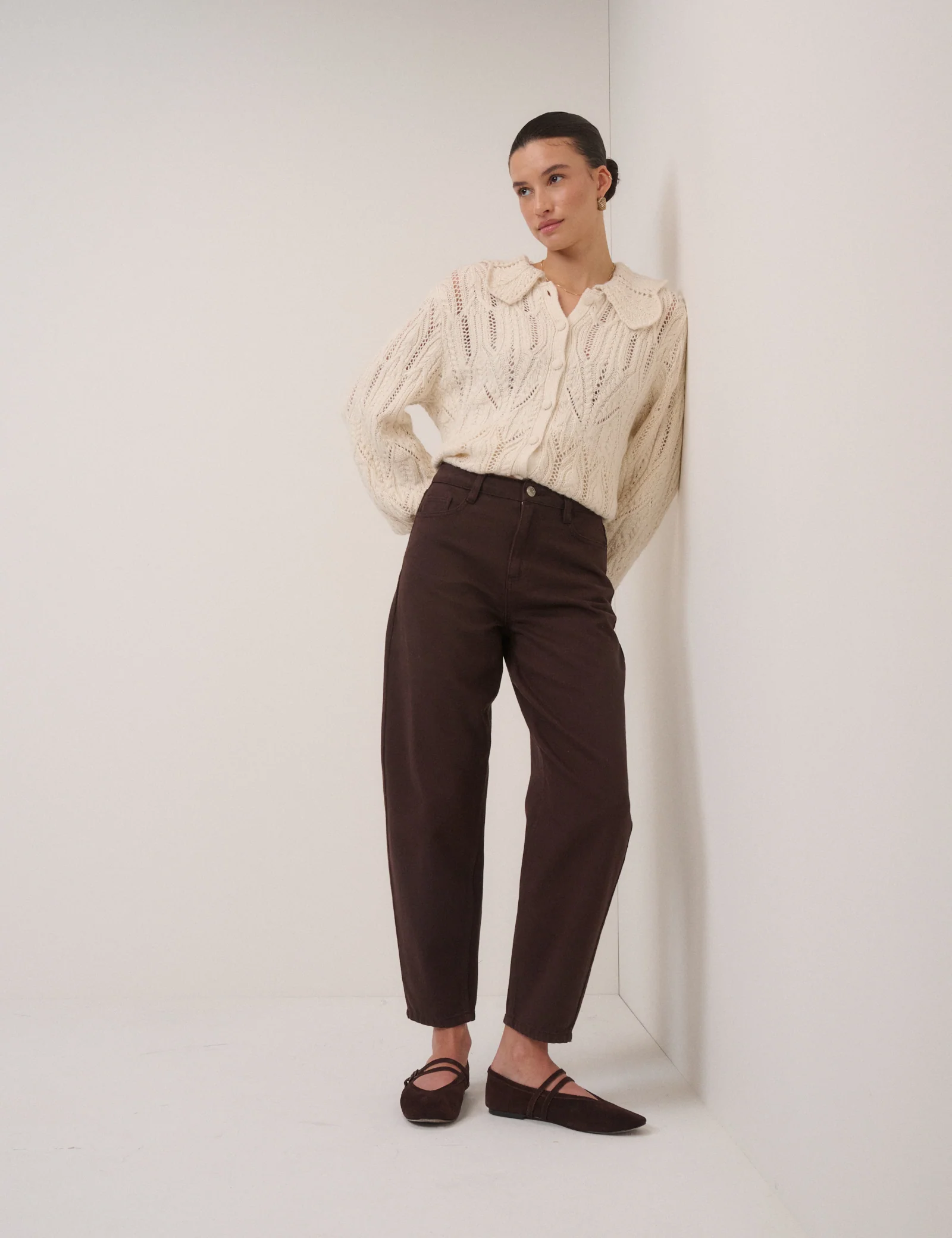 Brown High Rise Putney Barrel Leg Jeans