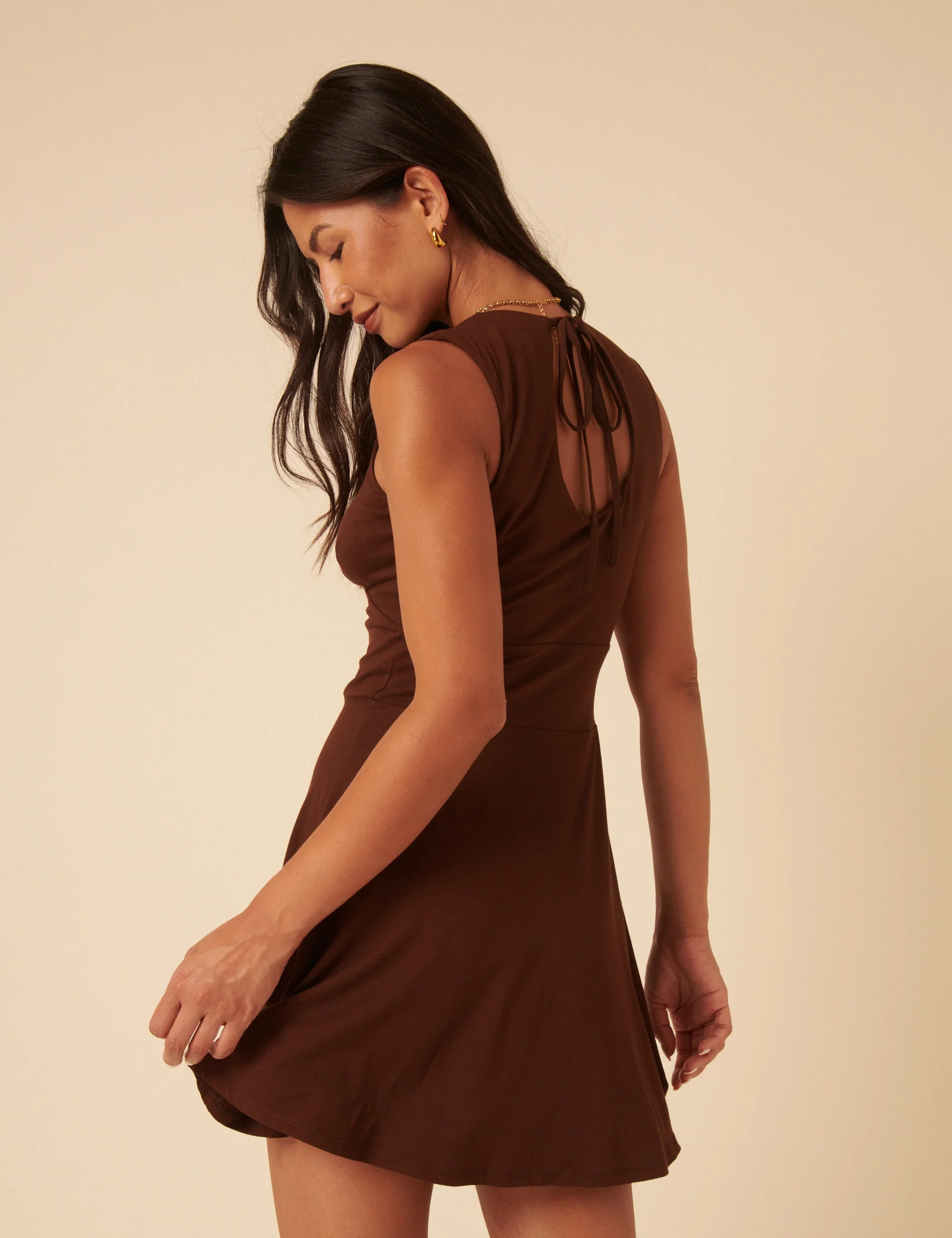 Brown Jersey Boat Neck Tate Mini Dress - Image 4