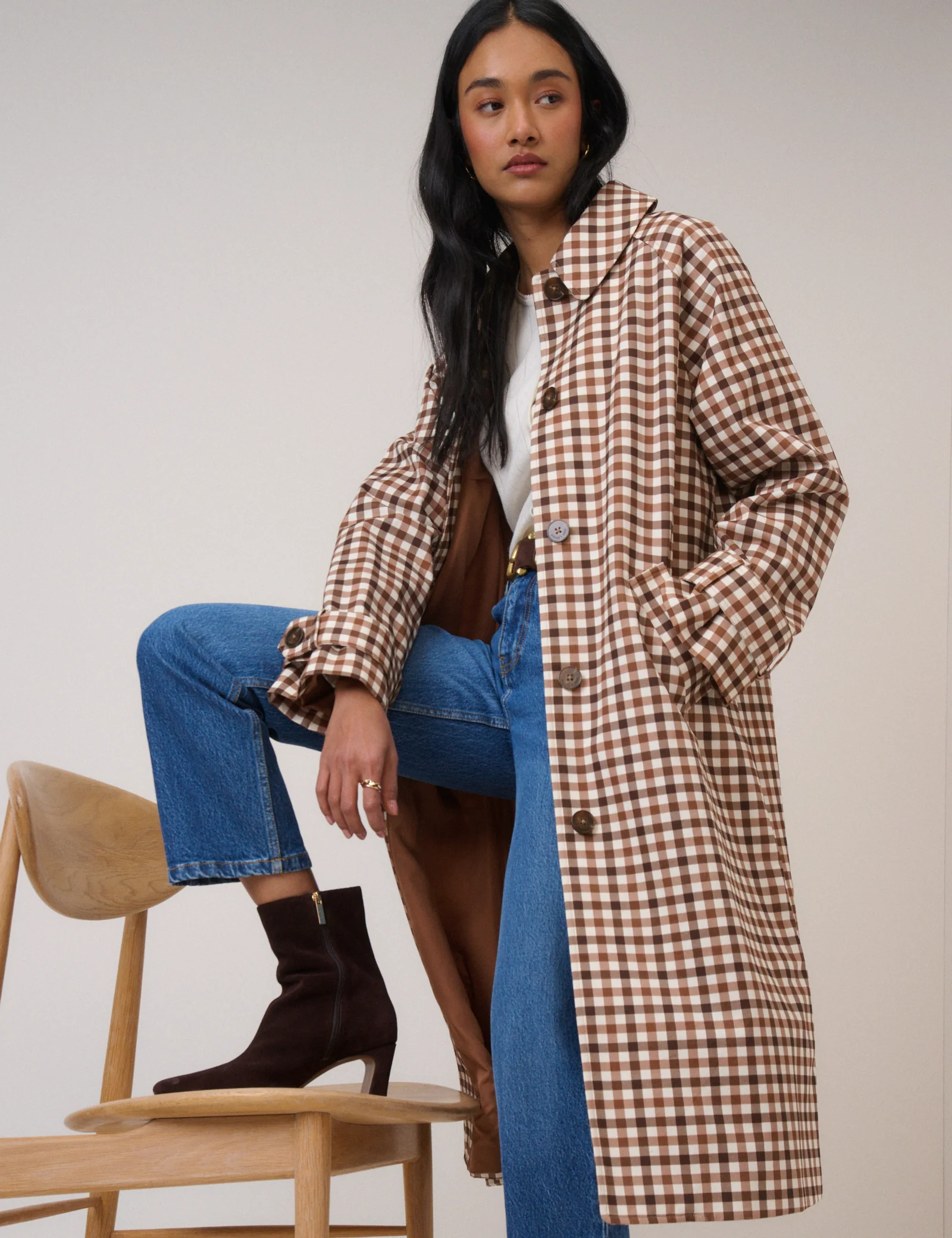 Brown Check Car Coat - Image 2