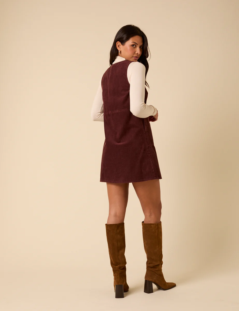 Brown Cord Homerton Pinafore Mini Dress - Image 5