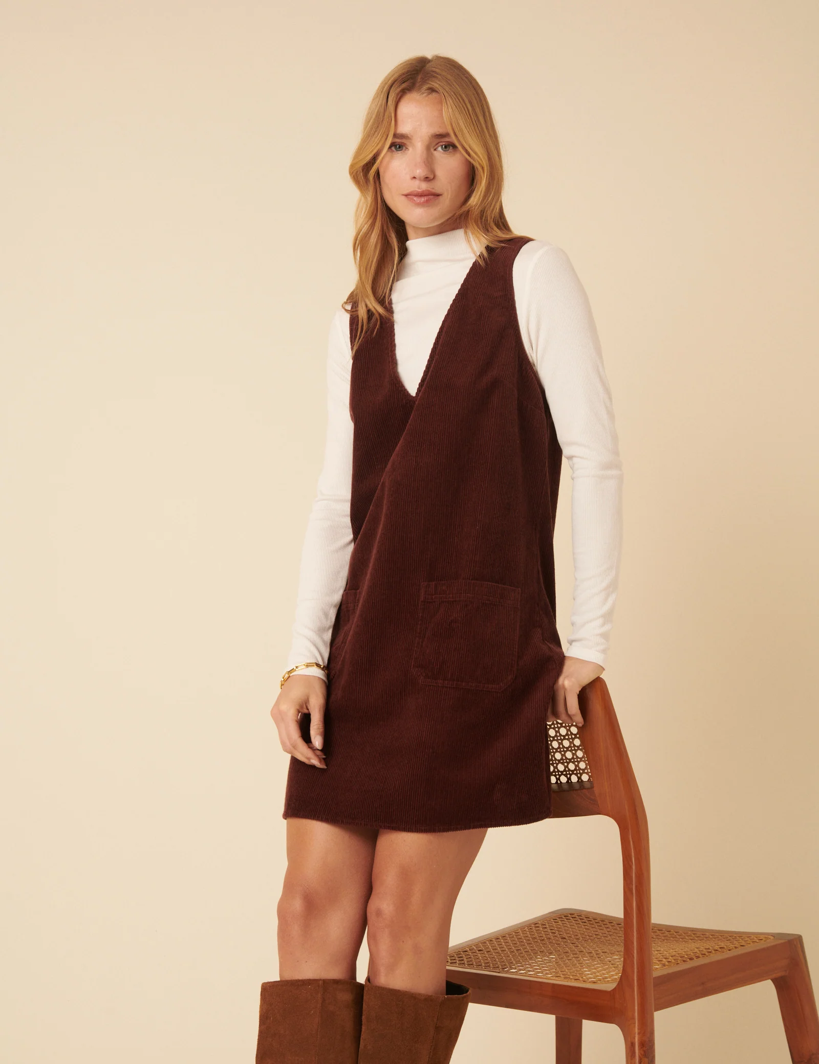Brown Cord Pinafore Mini Dress - Image 2