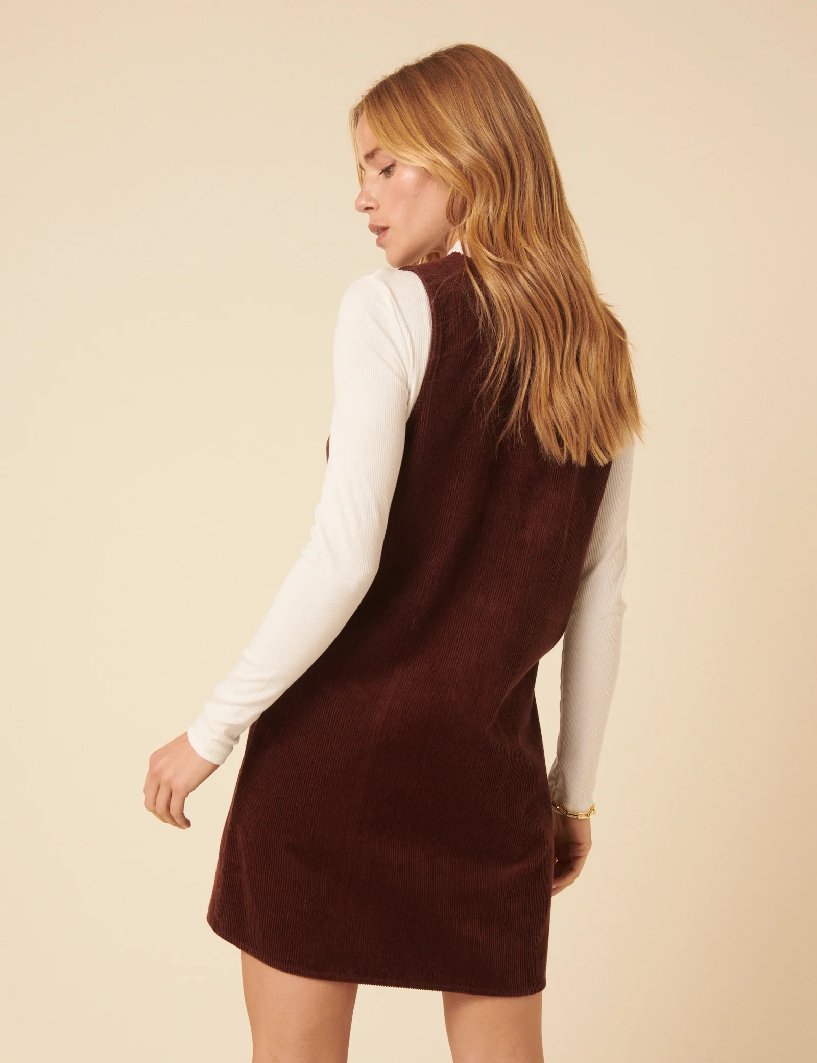 Brown Cord Pinafore Mini Dress - Image 5